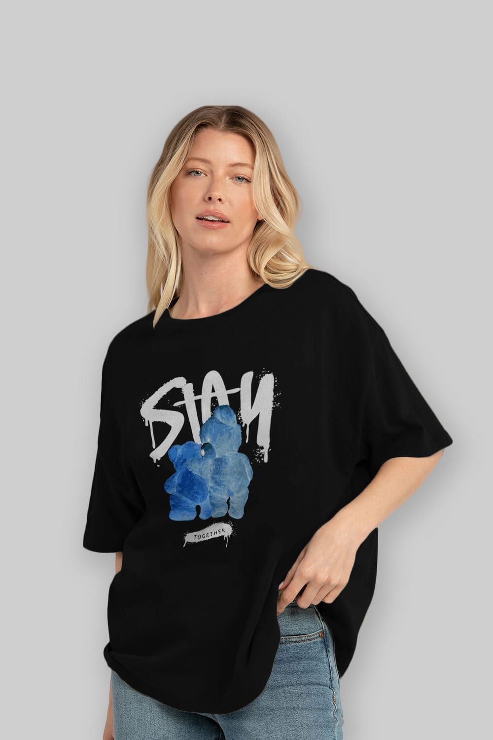 Stay Together Bear Ön Baskılı Oversize t-shirt Erkek Kadın Unisex