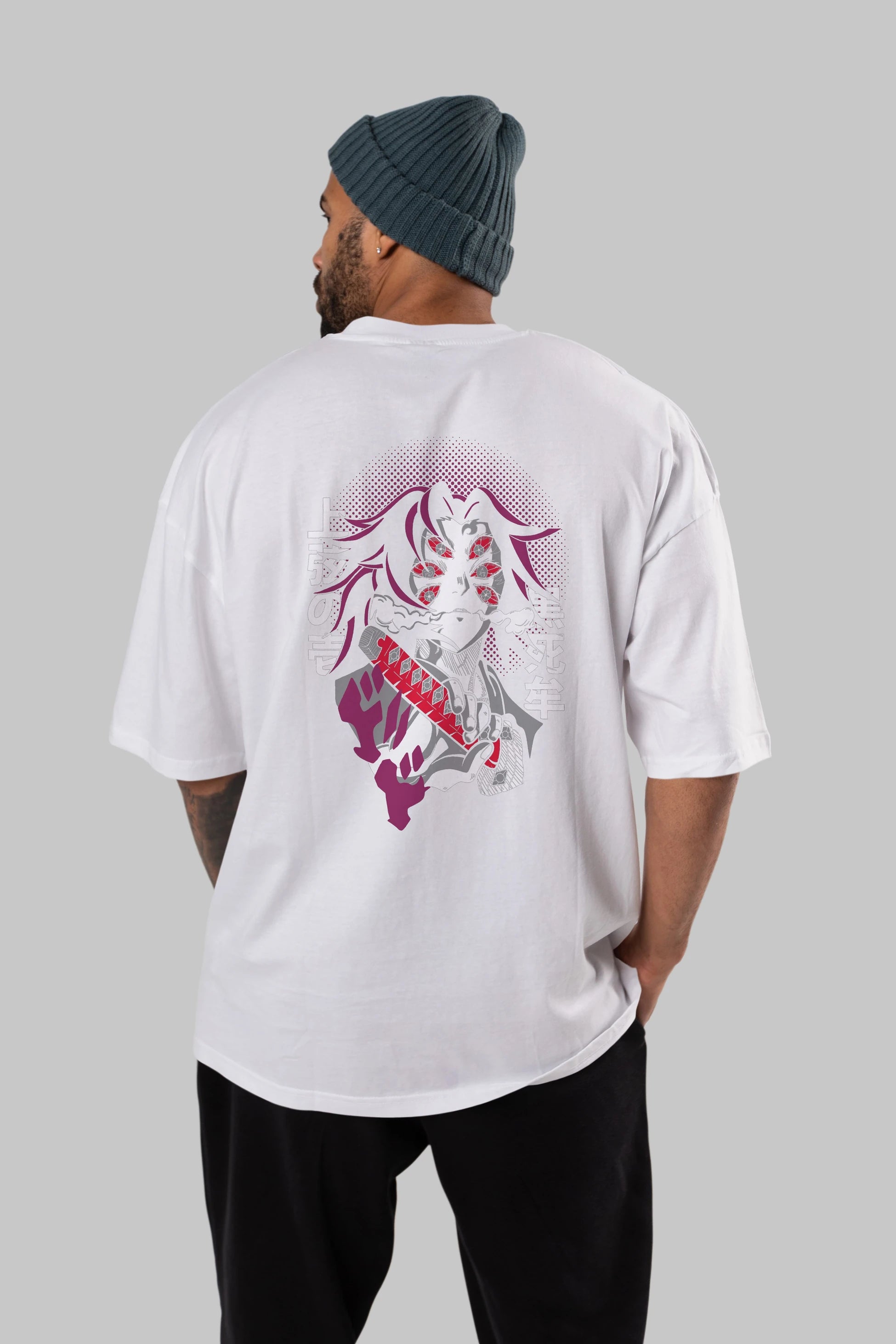 Kokushibo Anime Arka Baskılı Oversize t-shirt Erkek Kadın Unisex