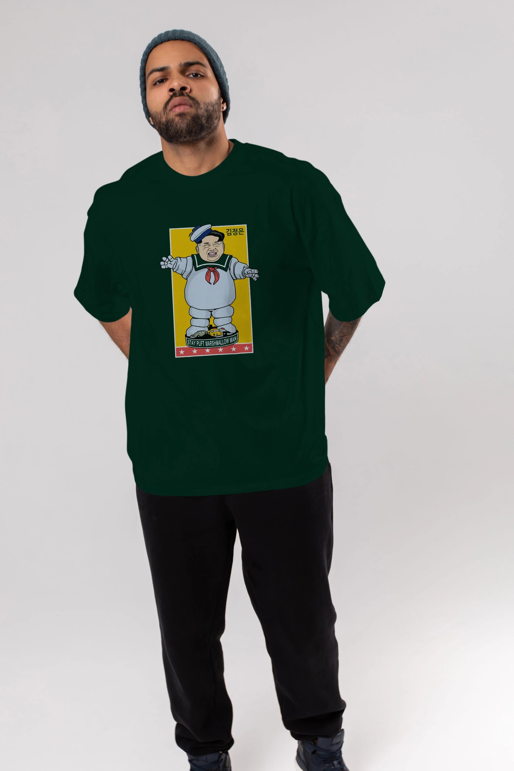 Stay Puft Jong Un Ön Baskılı Oversize t-shirt Erkek Kadın Unisex %100 Pamuk tişort