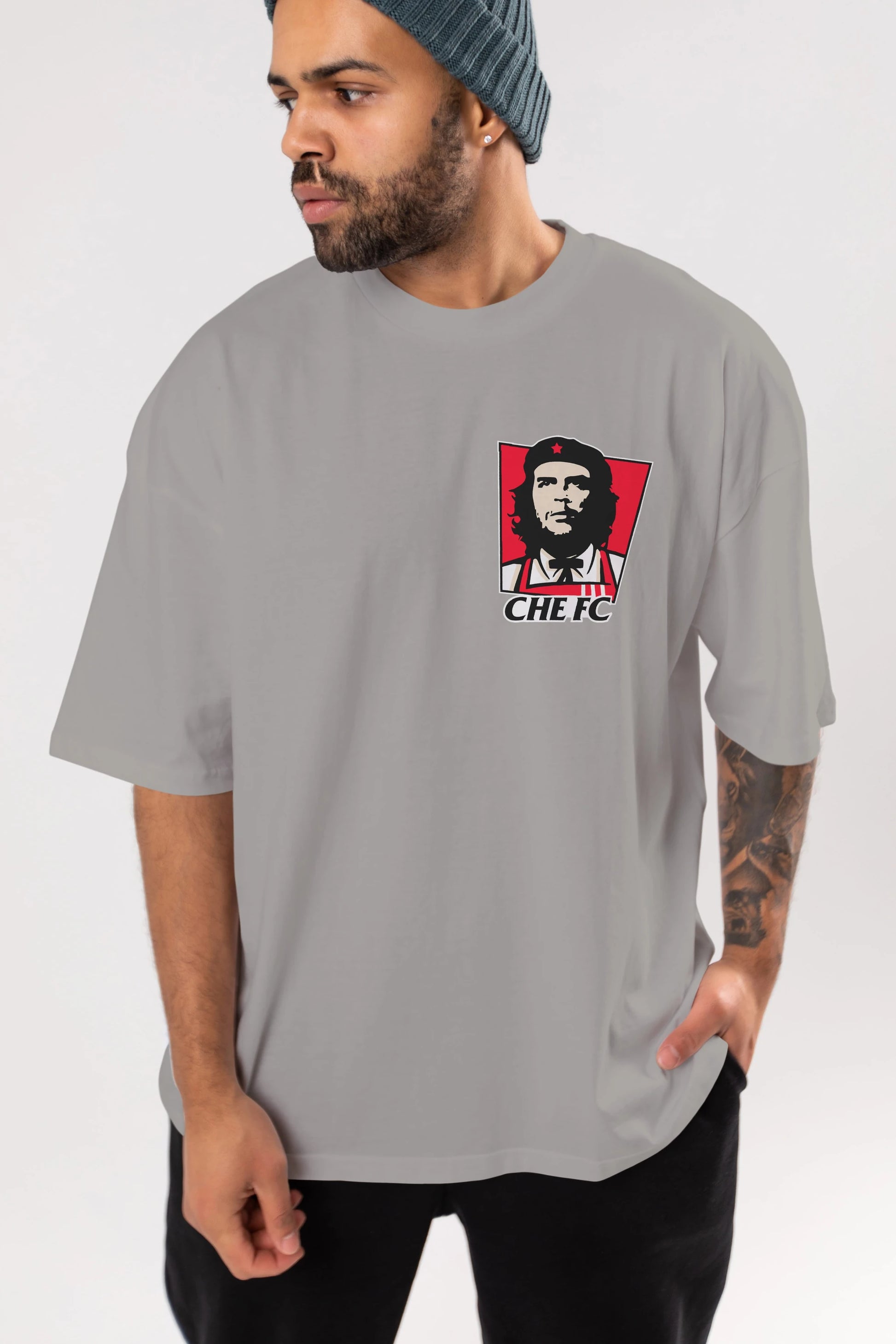 Che FC Ön Sol Baskılı Oversize t-shirt Erkek Kadın Unisex %100 Pamuk Bisiklet Yaka tişort