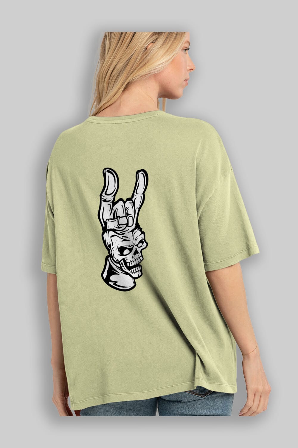 Hand Metal Skull Arka Baskılı Oversize t-shirt Erkek Kadın Unisex %100 Pamuk tişort