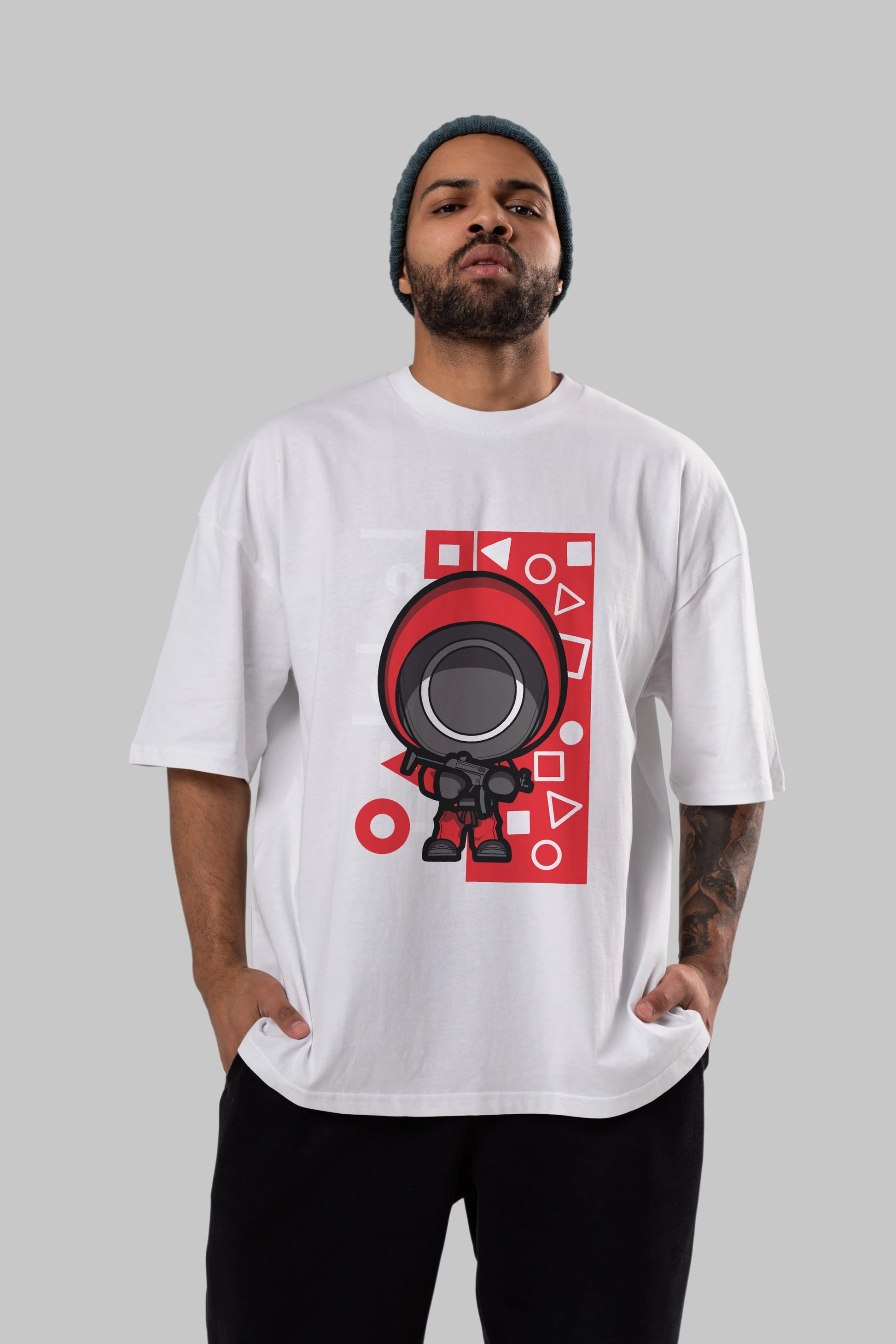 Squid Game (4) Ön Baskılı Oversize t-shirt Erkek Kadın Unisex %100 Pamuk Bisiklet Yaka tişort