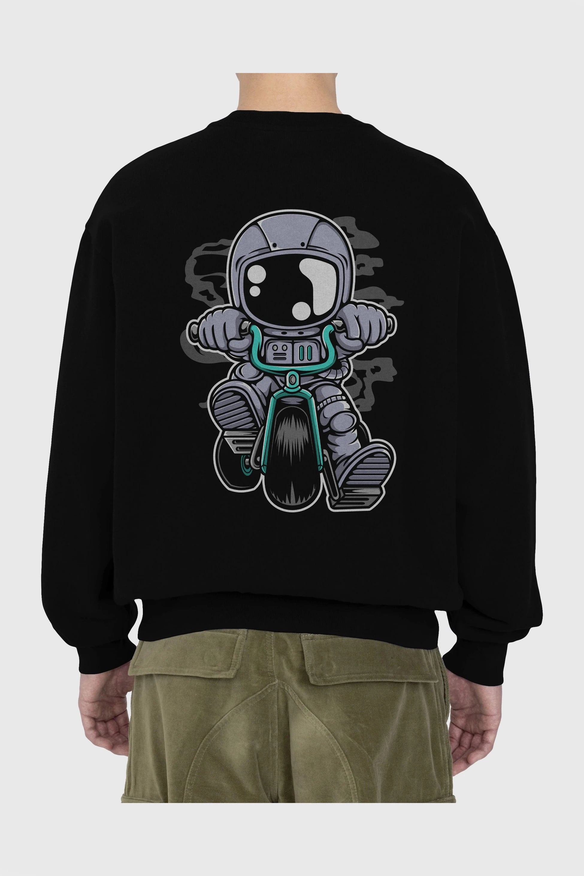 Astronaut Biker Arka Baskılı Oversize Sweatshirt Erkek Kadın Unisex