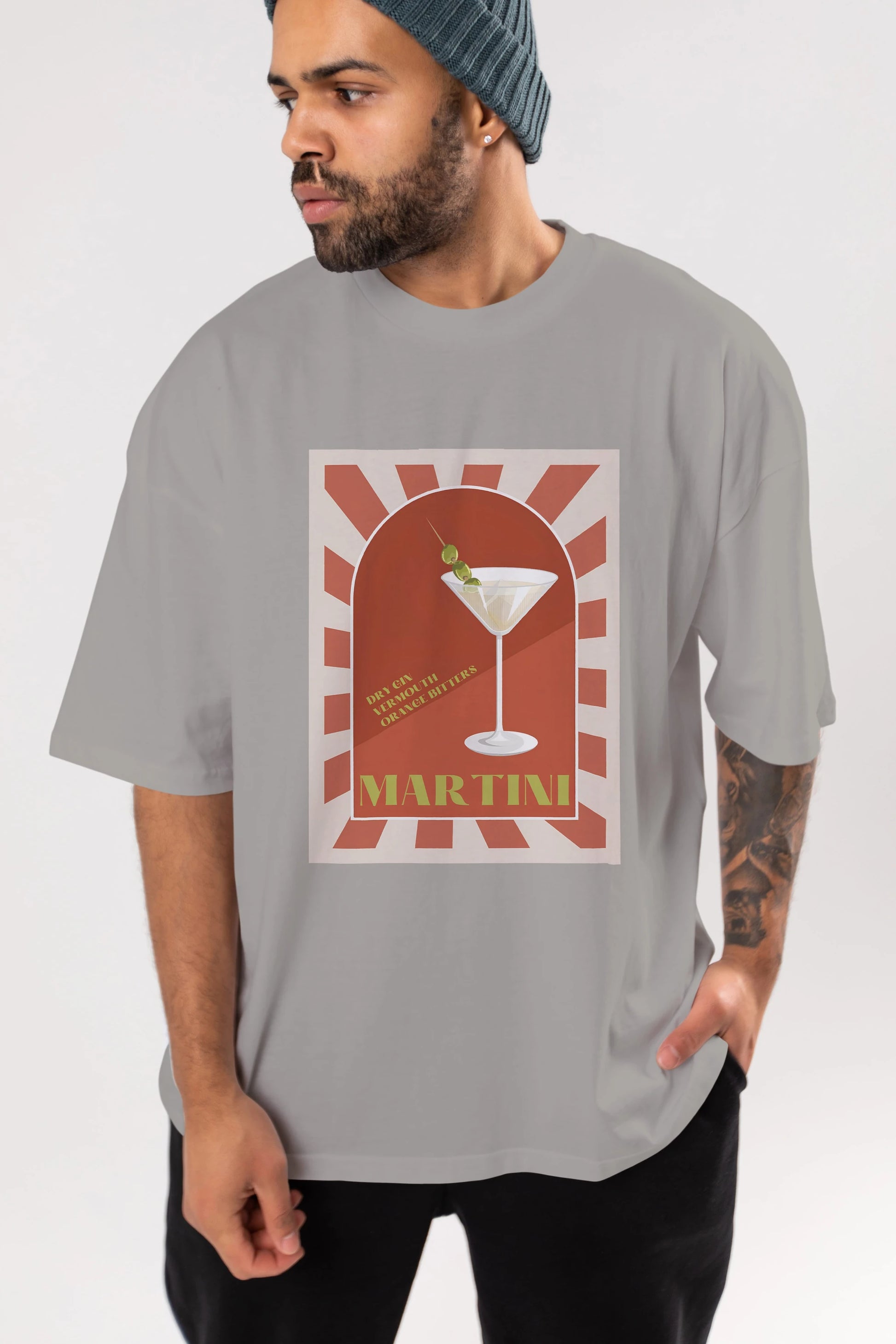 Martini 2 Ön Baskılı Oversize t-shirt Erkek Kadın Unisex %100 Pamuk Bisiklet Yaka tişort