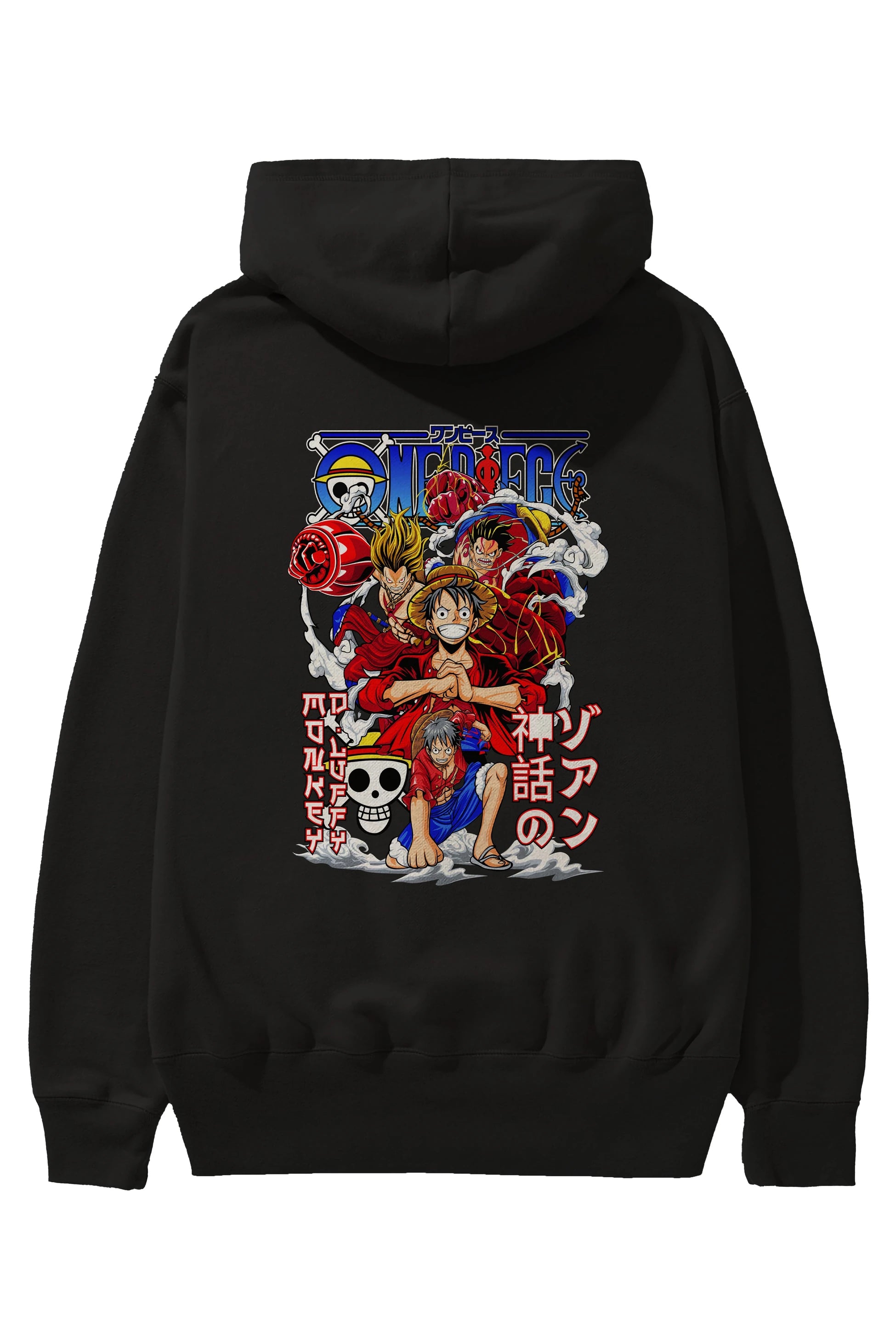 MONKEY D. LUFF-ONE PIECE 2 Anime Arka Baskılı Hoodie Oversize Kapüşonlu Sweatshirt Erkek Kadın Unisex