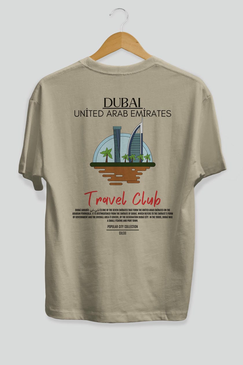 Dubai United Arab Emirates Arka Baskılı Oversize t-shirt Erkek Kadın Pamuk Bisiklet Yaka tişort