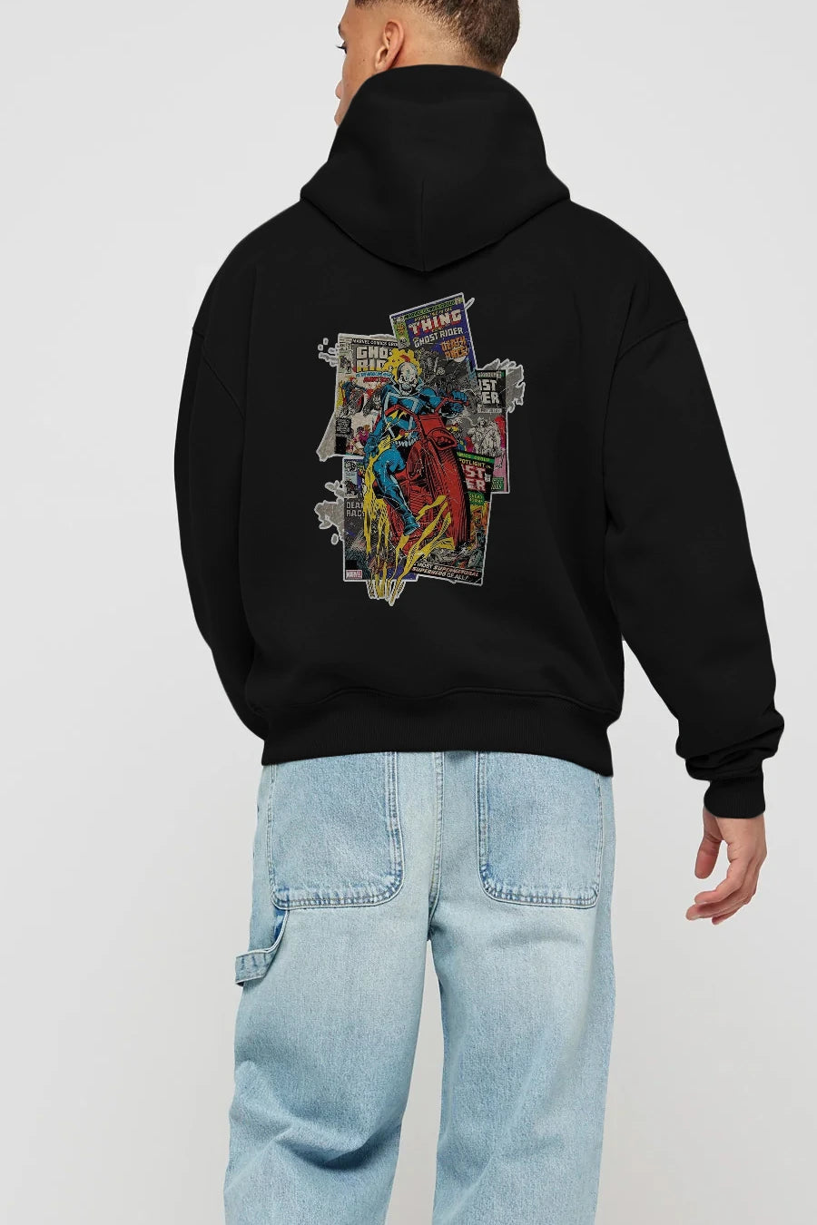 Ghost Rider Arka Baskılı Hoodie Oversize Kapüşonlu Sweatshirt Erkek Kadın Unisex