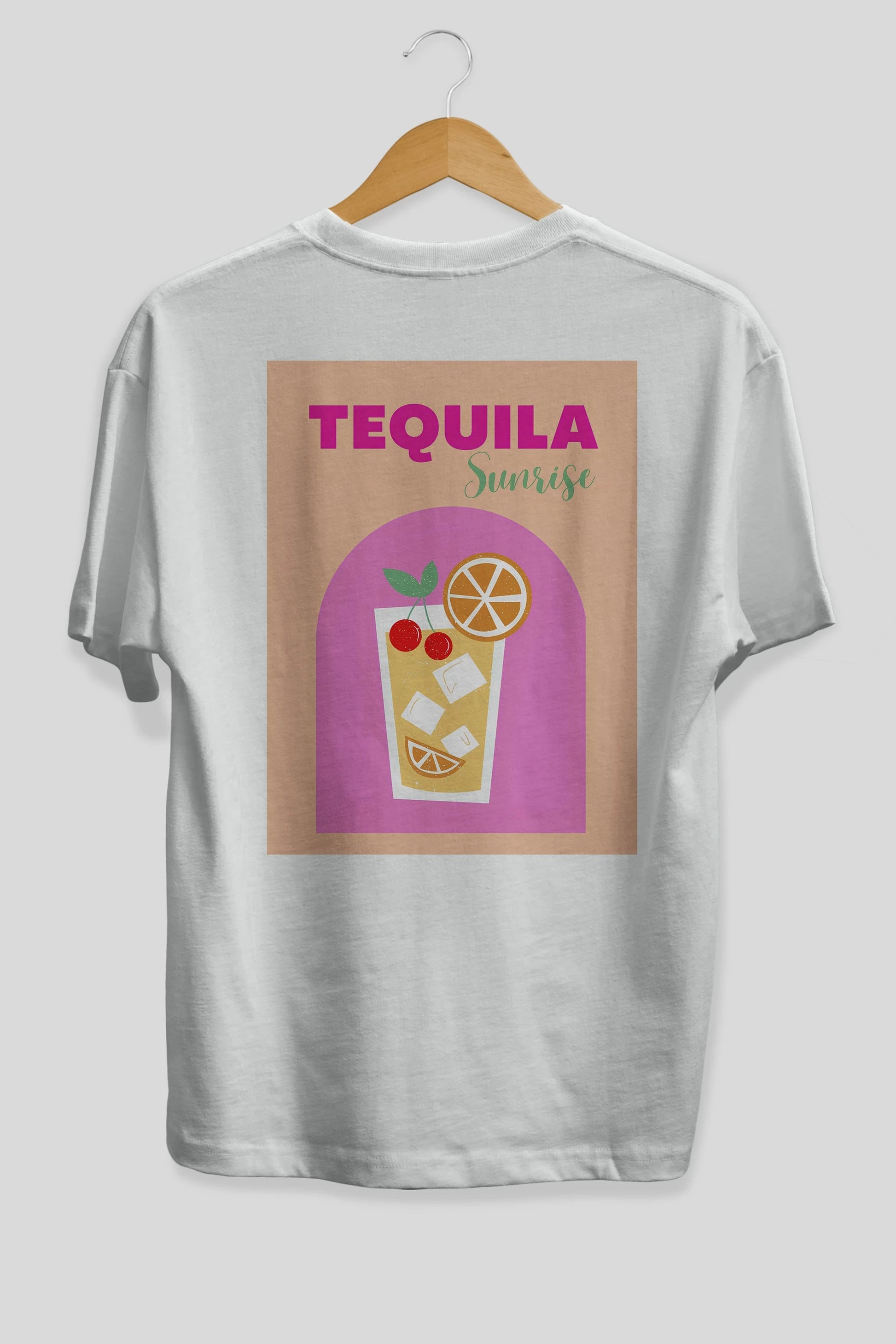 Tequila Sunrise 2 Arka Baskılı Oversize t-shirt Erkek Kadın Unisex %100 Pamuk Bisiklet Yaka tişort