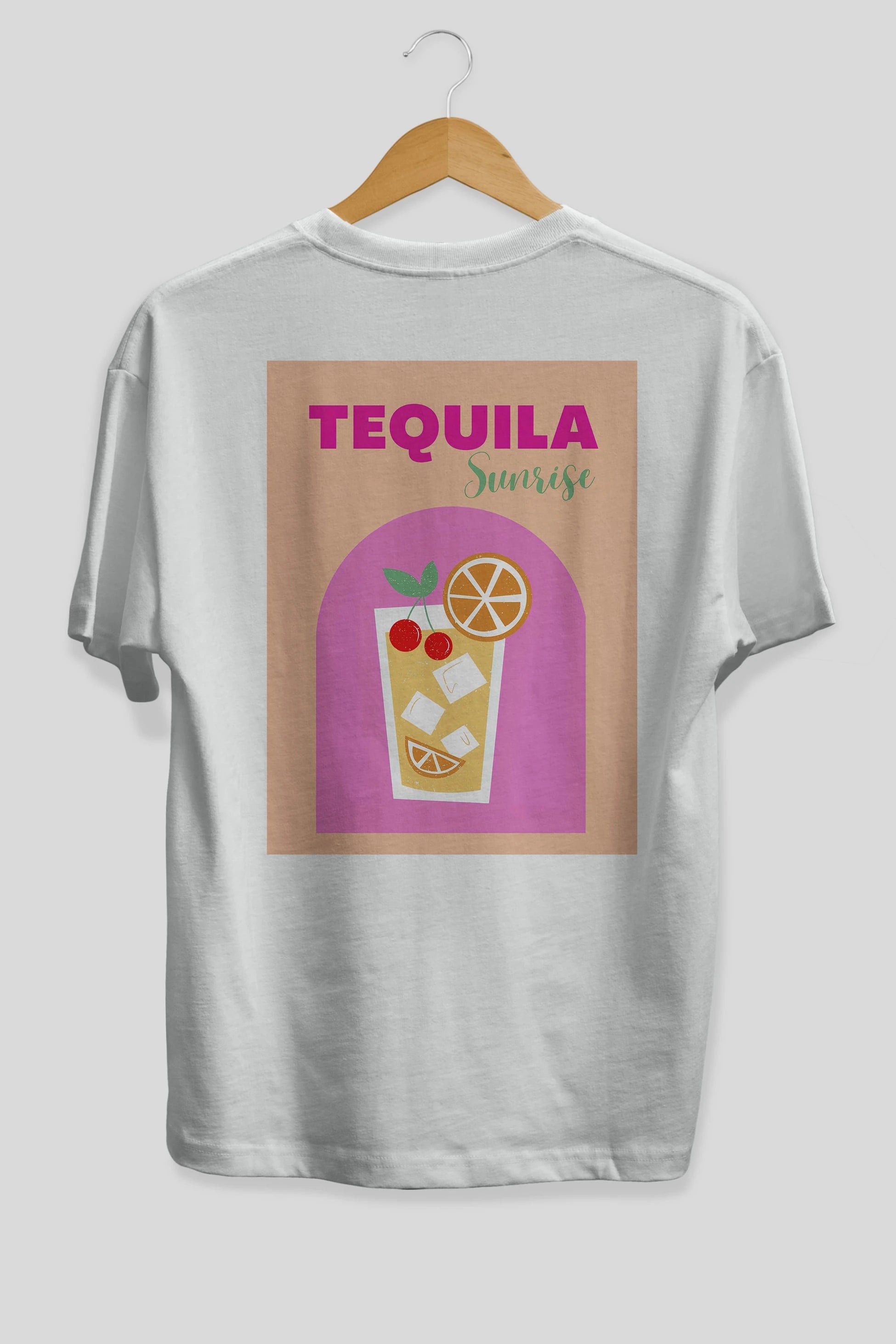Tequila Sunrise 2 Arka Baskılı Oversize t-shirt Erkek Kadın Unisex %100 Pamuk Bisiklet Yaka tişort