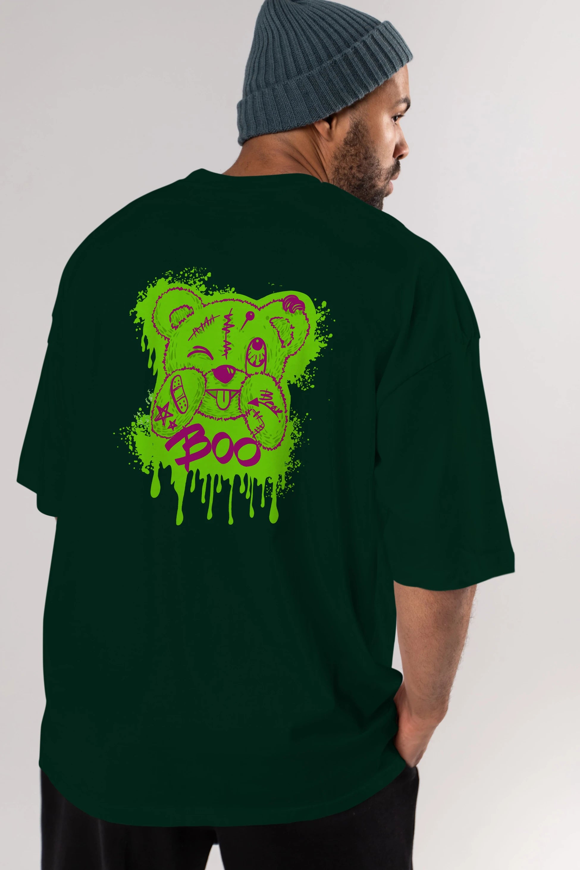 Boo  Bear Arka Baskılı Oversize t-shirt Erkek Kadın Unisex