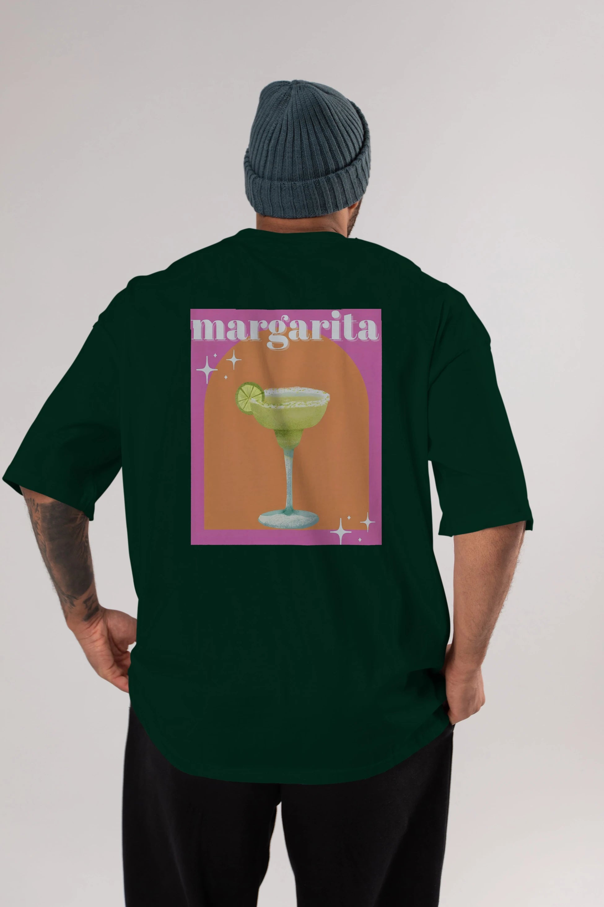 Margarita 7 Arka Baskılı Oversize t-shirt Erkek Kadın Unisex %100 Pamuk Bisiklet Yaka tişort