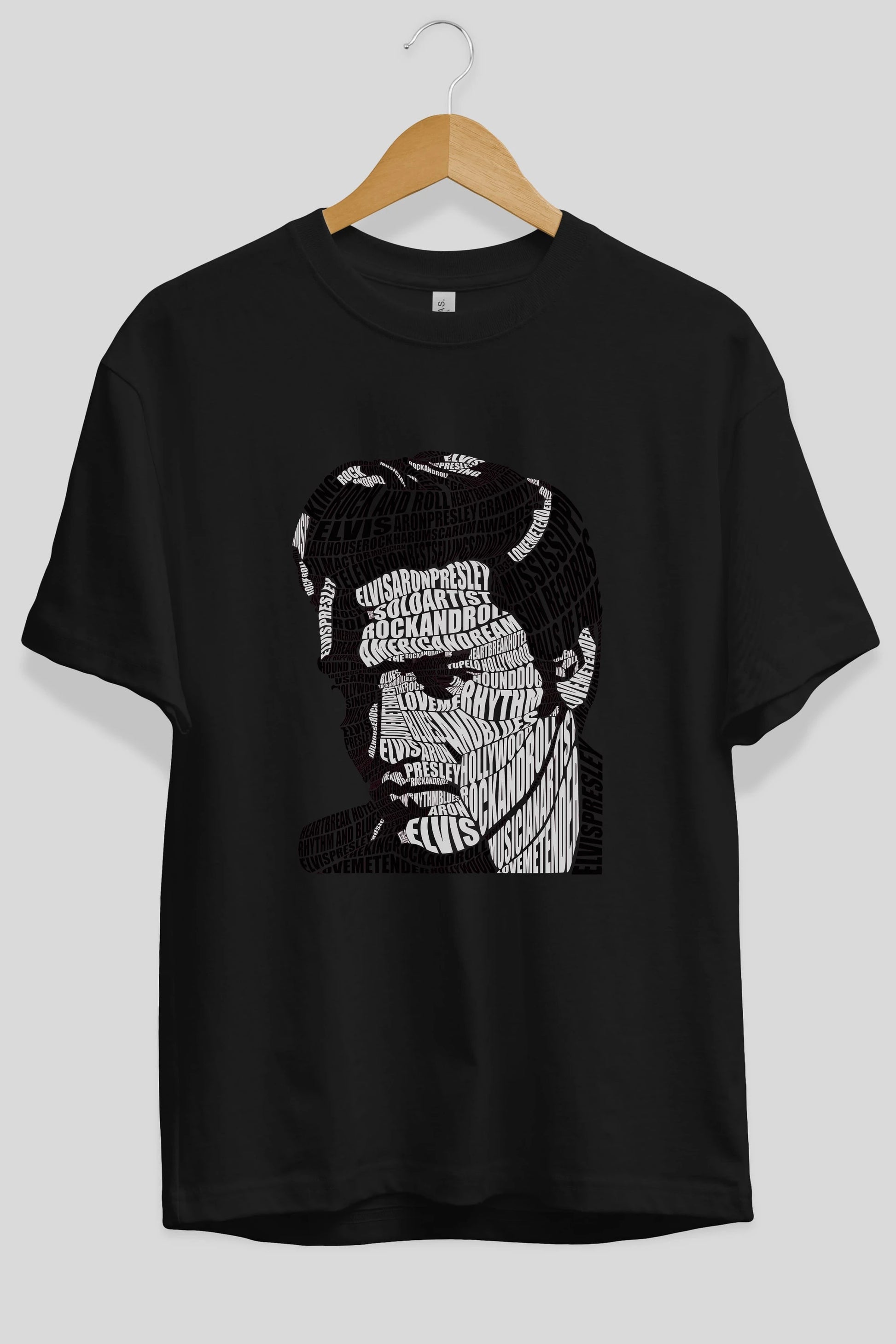 Elvis Presley Calligram Ön Baskılı Oversize t-shirt %100 pamuk Erkek Kadın Unisex
