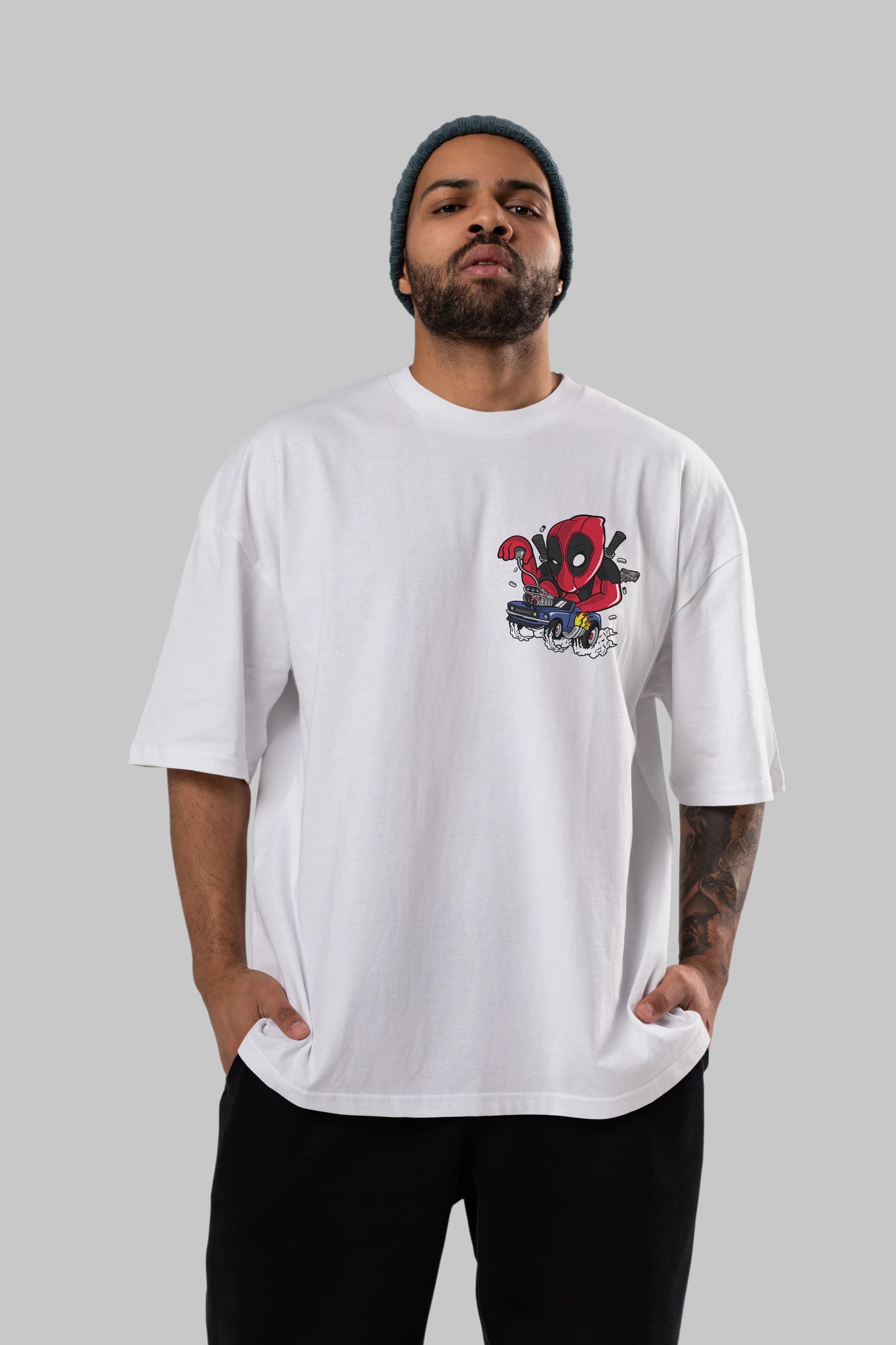 Deadpool (21) Ön Sol Baskılı Oversize t-shirt Erkek Kadın Unisex %100 Pamuk Bisiklet Yaka tişort