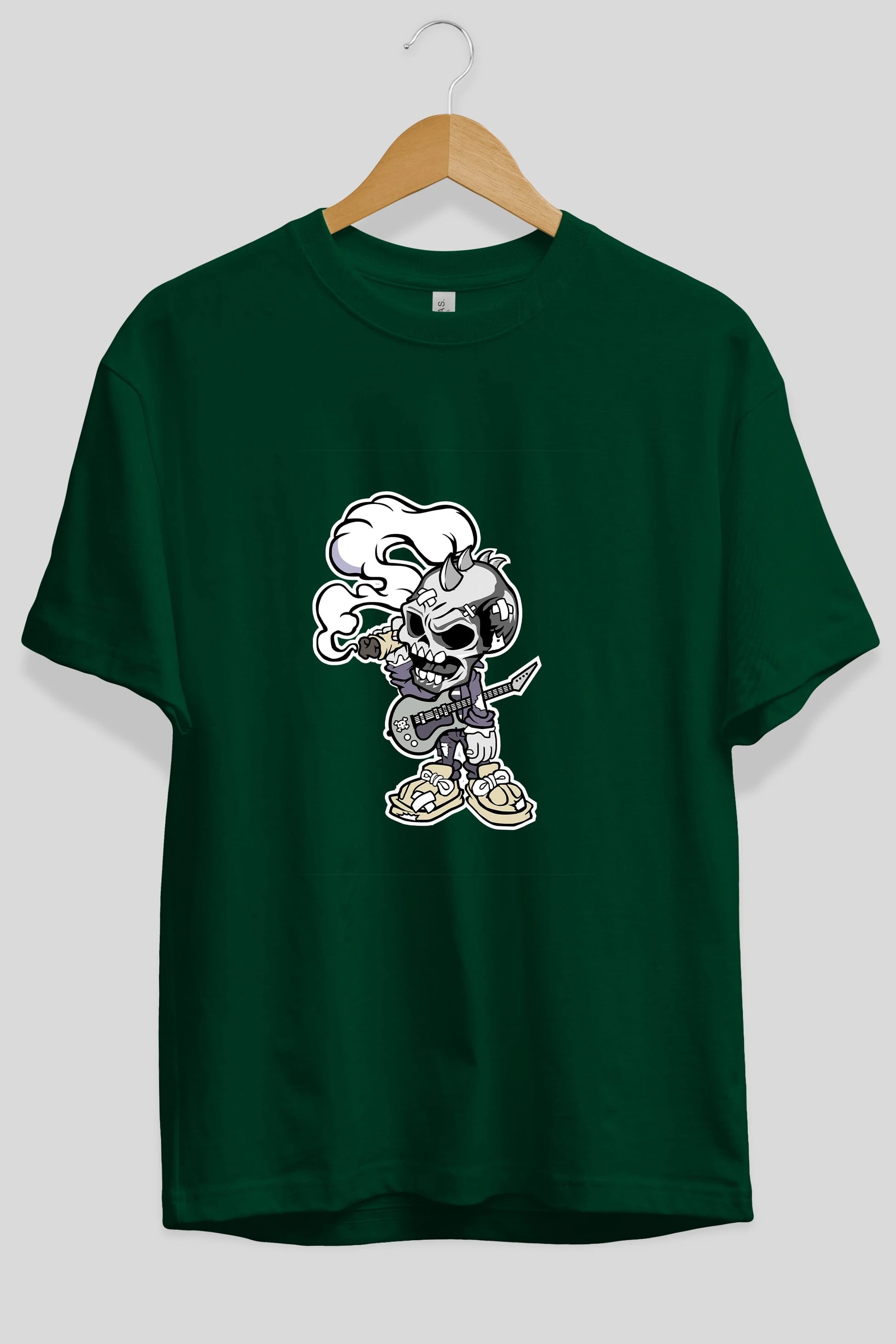 Skull Smoker Punk Rocker Ön Baskılı Oversize t-shirt Erkek Kadın Unisex %100 Pamuk tişort