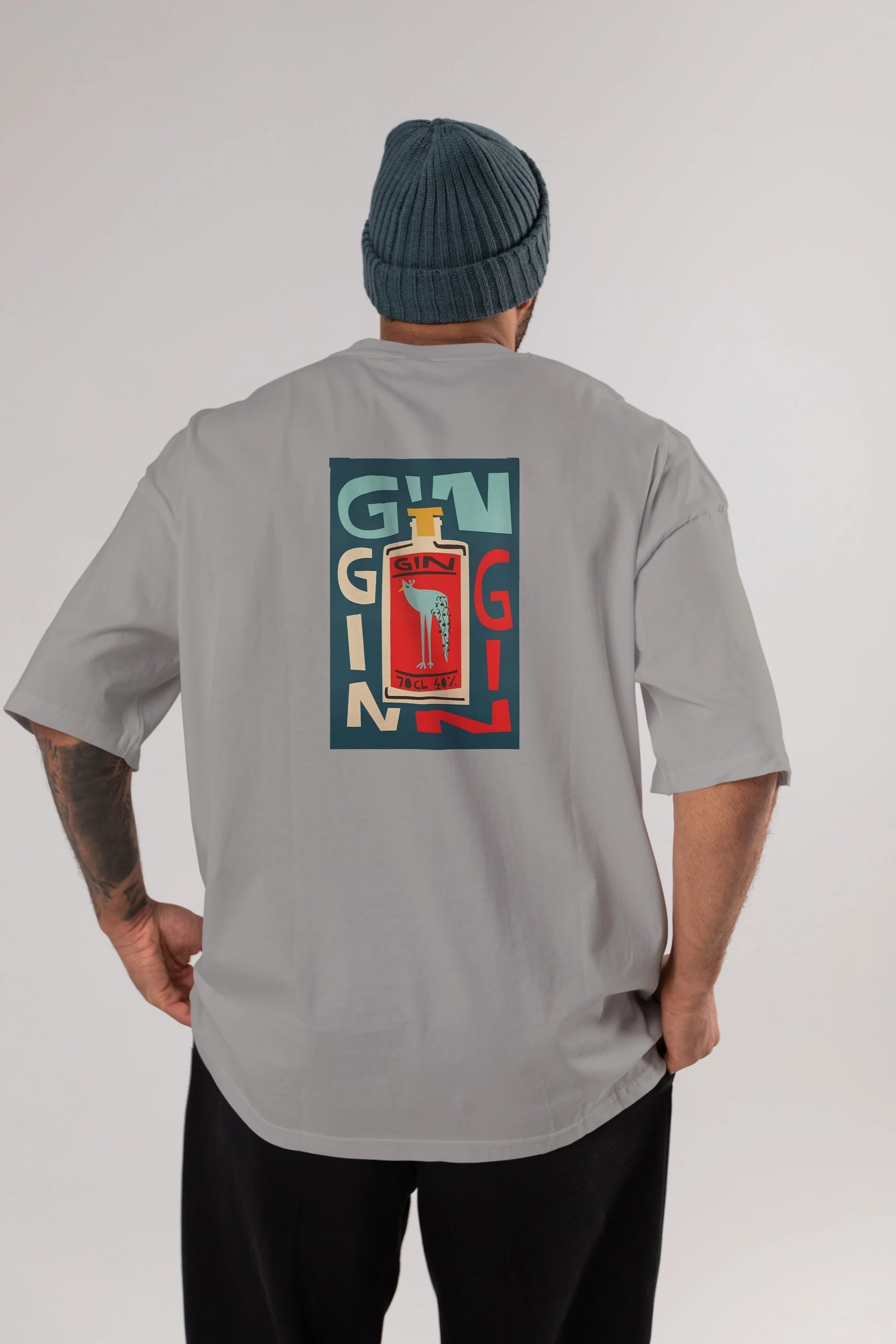 Gin 2 Arka Baskılı Oversize t-shirt Erkek Kadın Unisex %100 Pamuk Bisiklet Yaka tişort