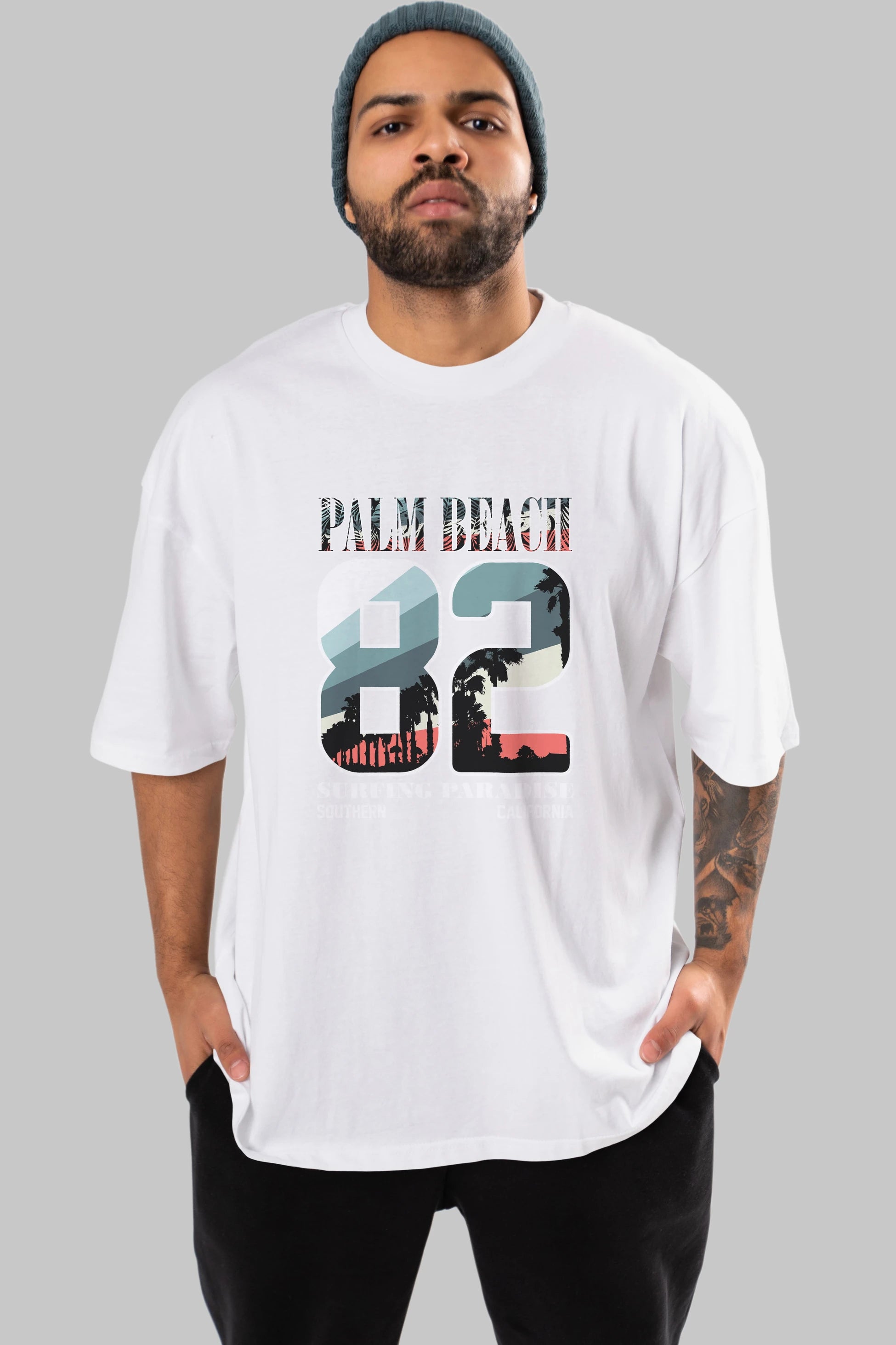 Palm Beach 82 Ön Baskılı Oversize t-shirt Erkek Kadın Unisex