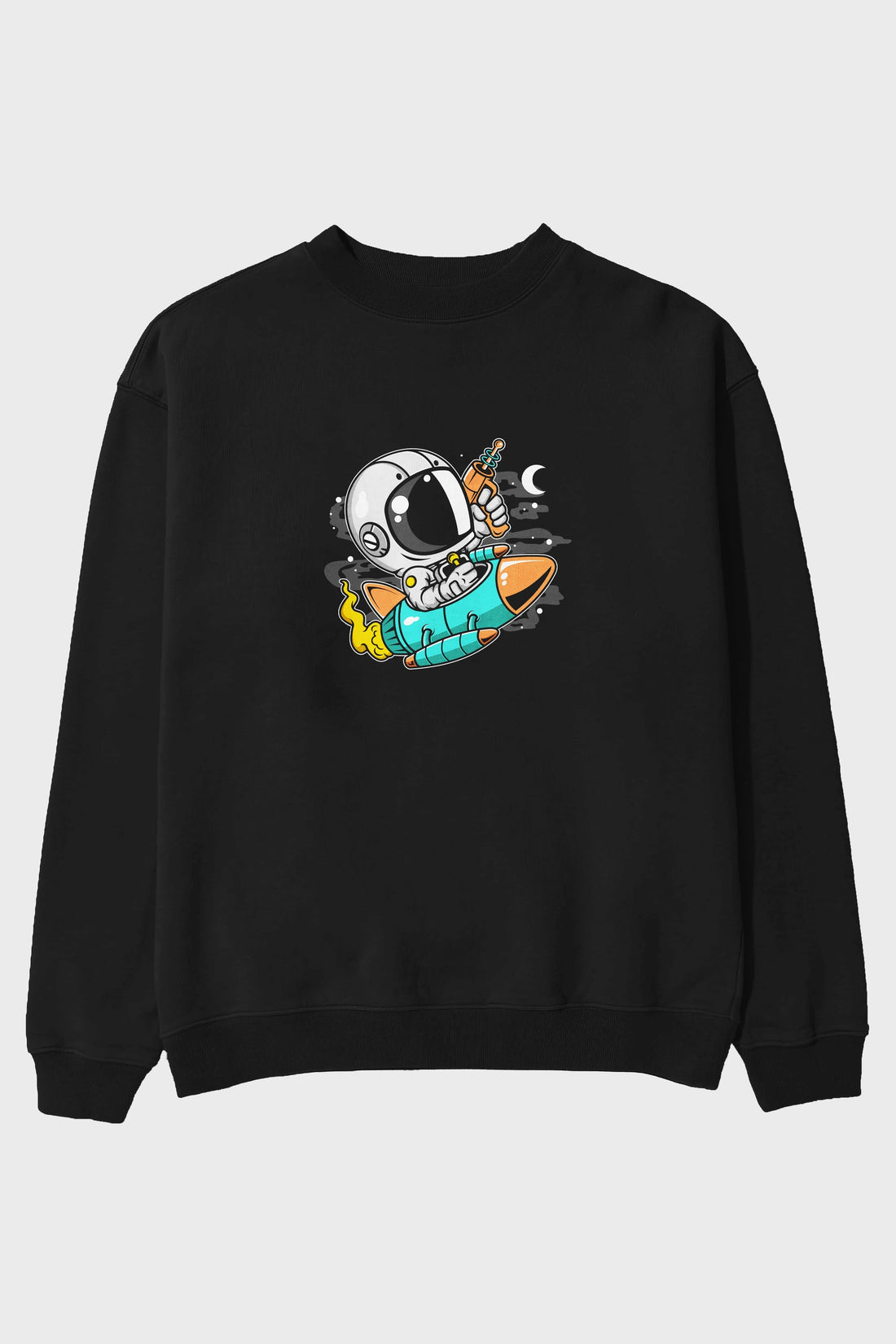 Astronaut Riding Rocket Ön Baskılı Oversize Sweatshirt Erkek Kadın Unisex