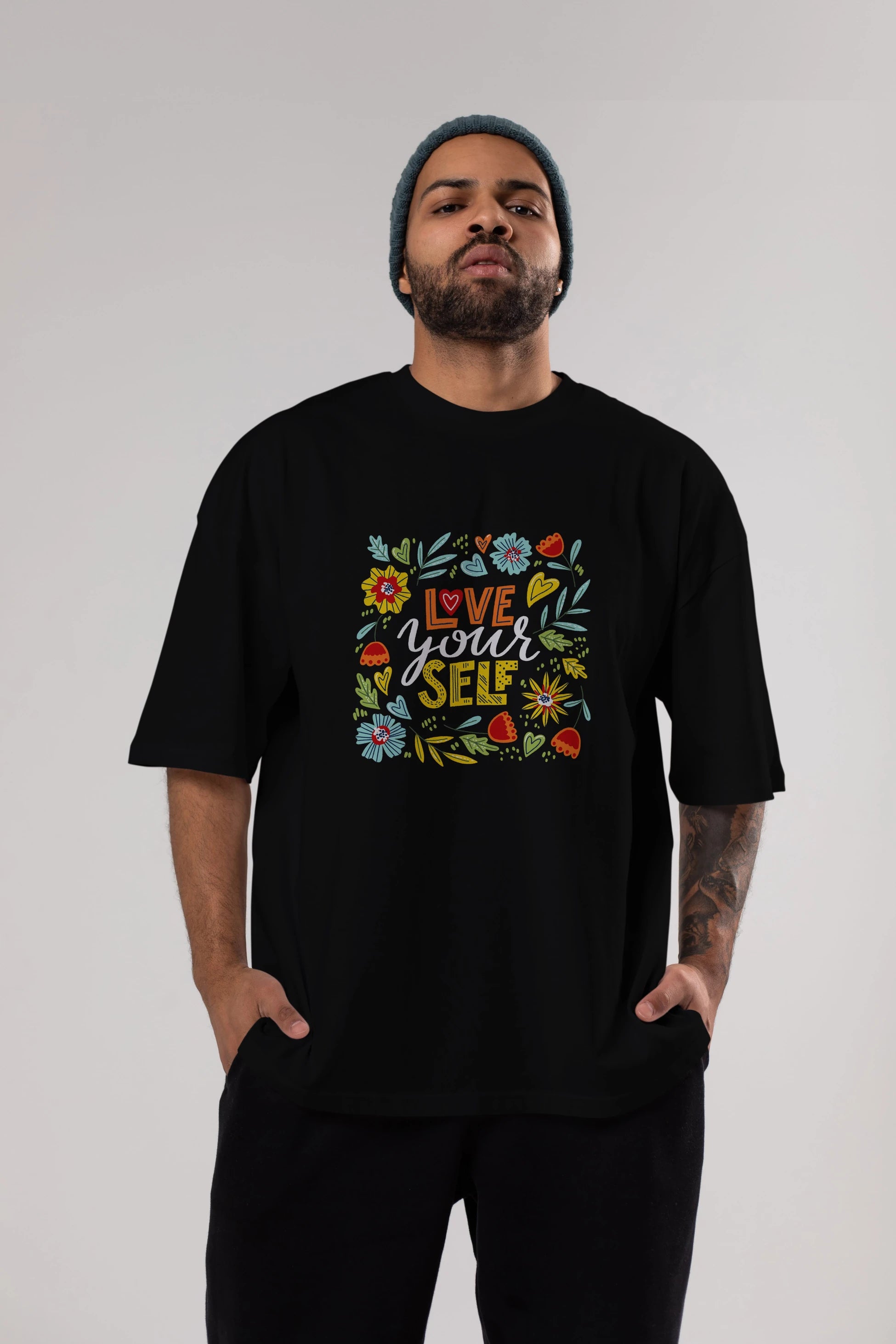 Love Yourself Yazılı Ön Baskılı Oversize t-shirt Erkek Kadın Unisex
