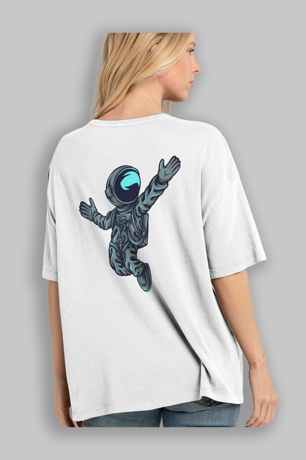 Happy Astronaut Sticker Arka Baskılı Oversize t-shirt Erkek Kadın Unisex