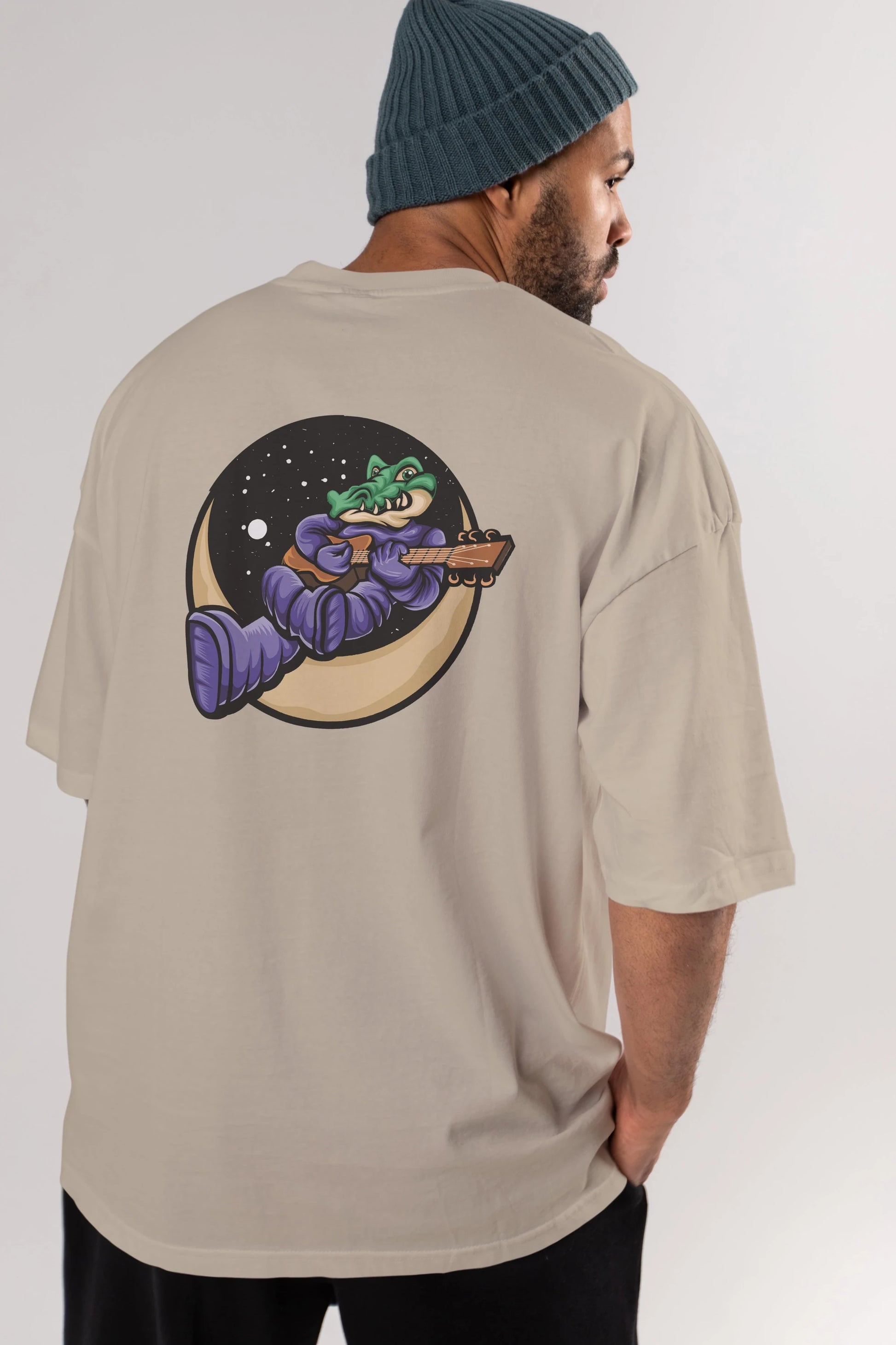 Space Crocodile Arka Baskılı Oversize t-shirt Erkek Kadın Unisex