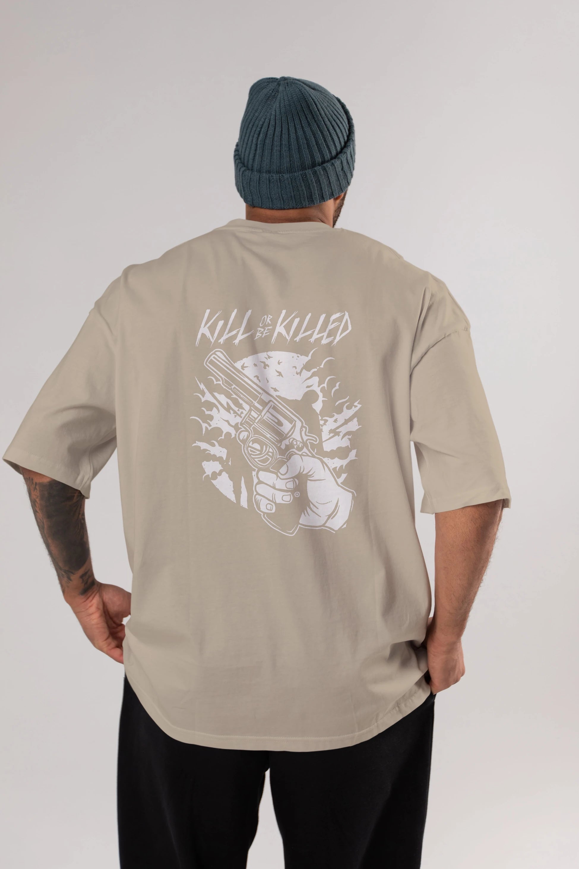 Zombie Shooter Arka Baskılı Oversize t-shirt Erkek Kadın Unisex %100 Pamuk