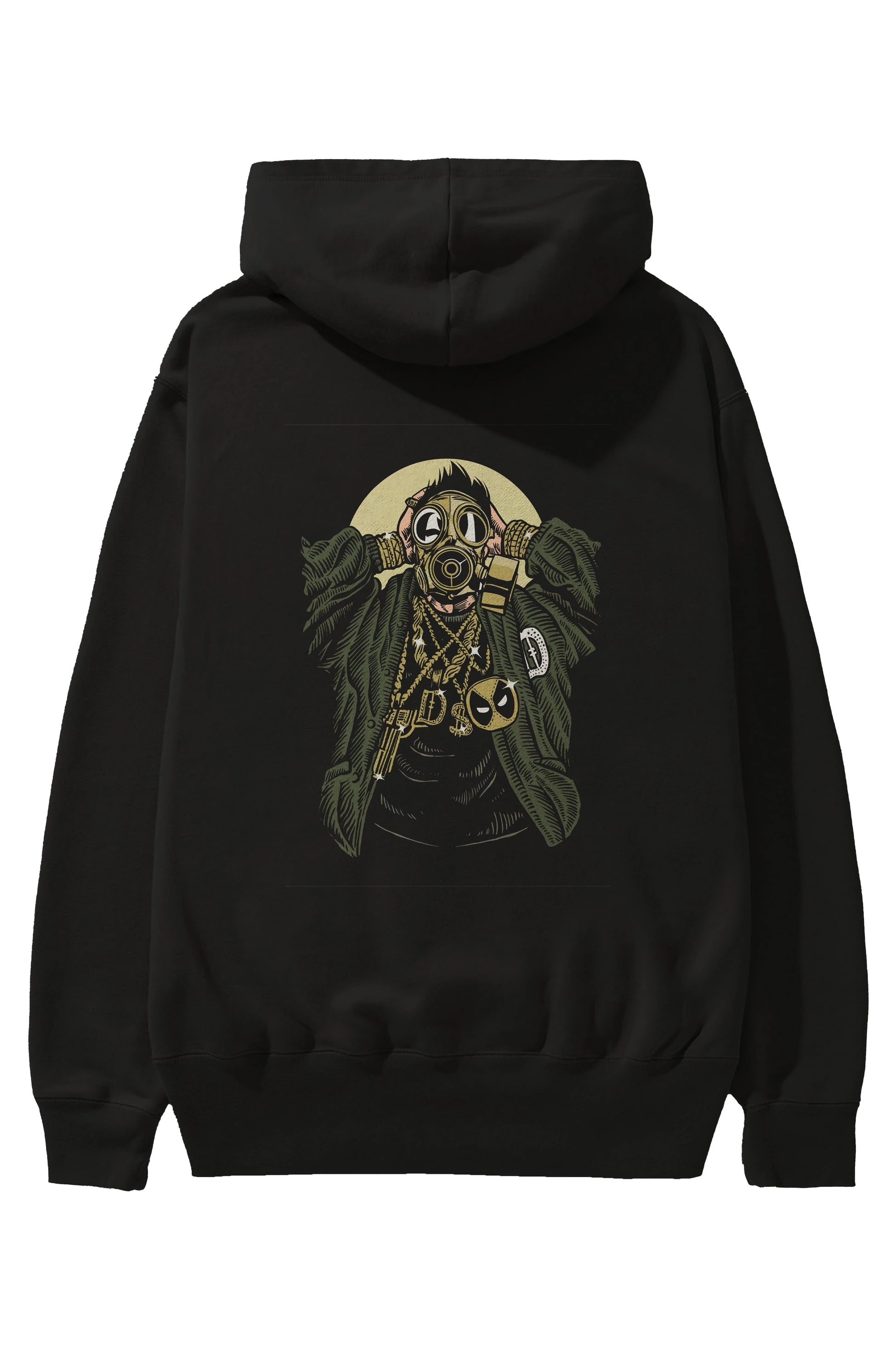 Gasmask Gangsta Arka Baskılı Hoodie Oversize Kapüşonlu Sweatshirt Erkek Kadın Unisex