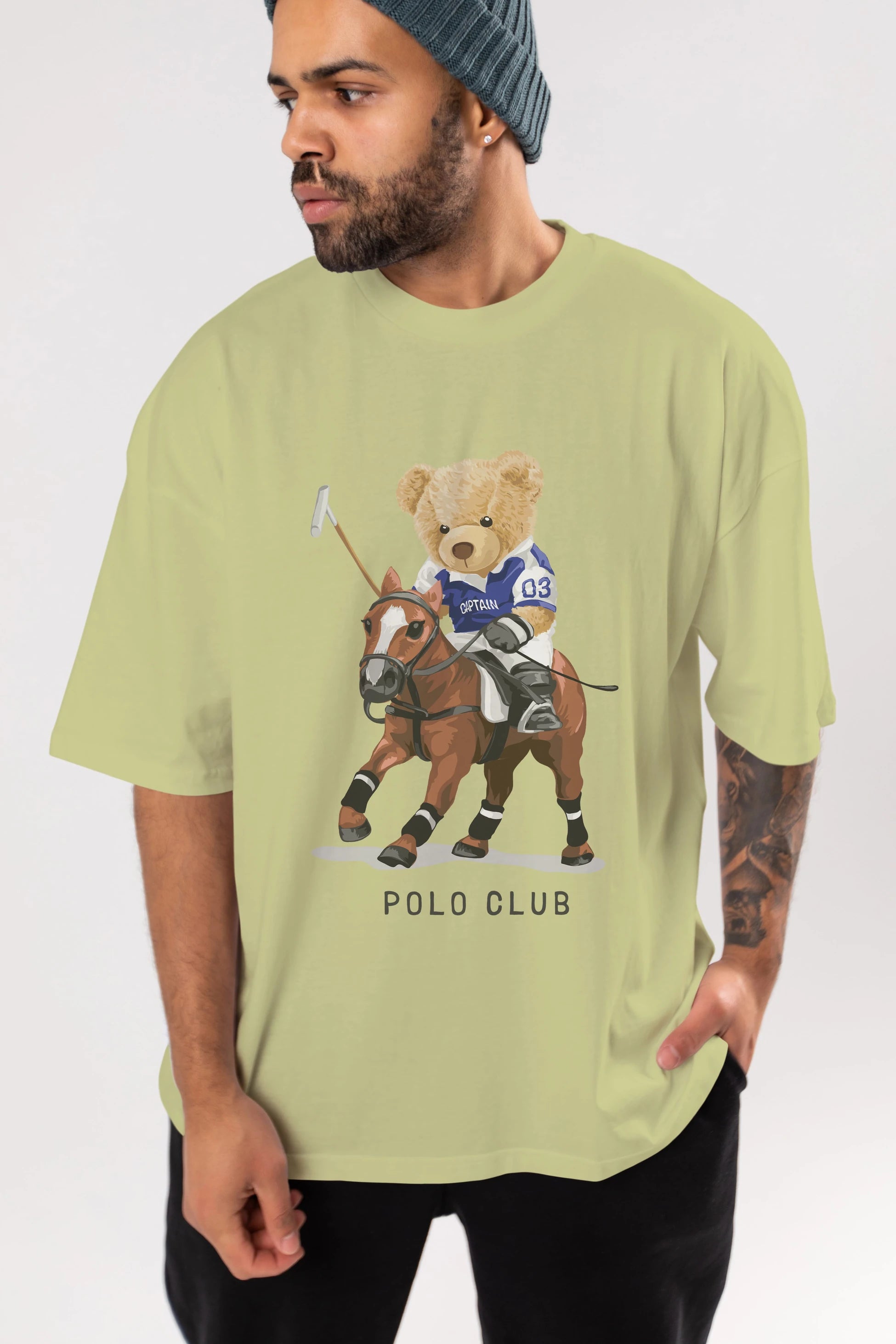 Teddy Bear Polo Club Ön Baskılı Oversize t-shirt Erkek Kadın Unisex %100 Pamuk