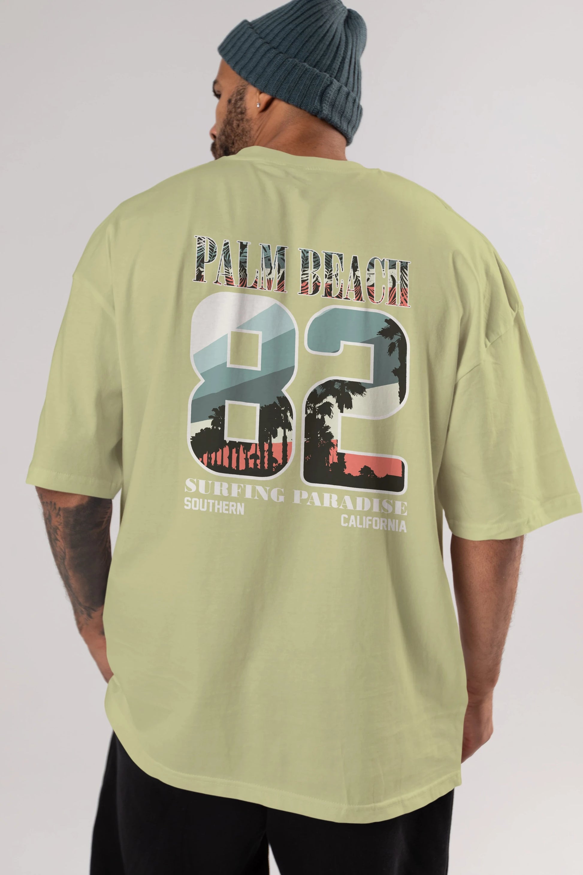Palm Beach 82 Arka Baskılı Oversize t-shirt Erkek Kadın Unisex