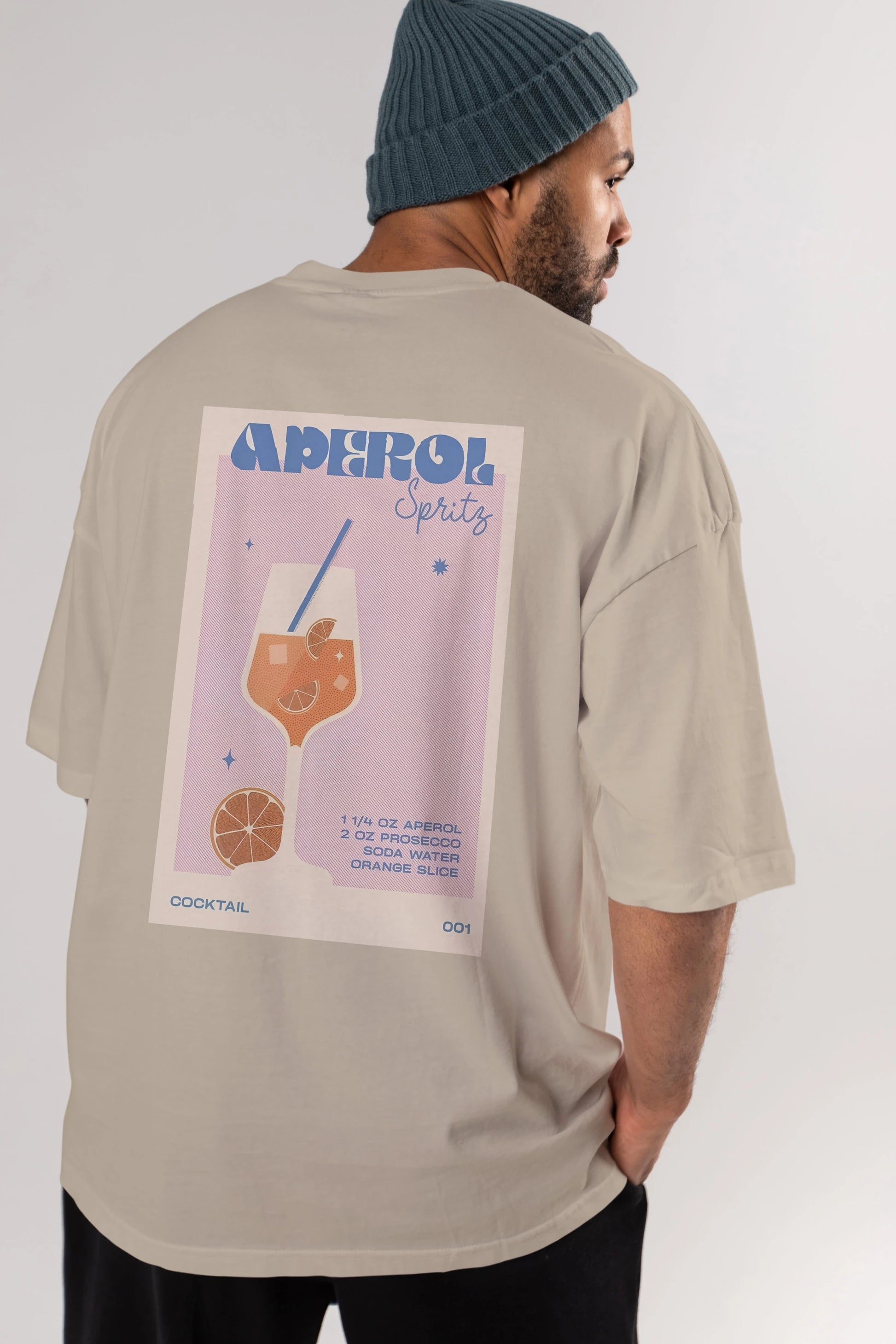 Aperol Spritz Arka Baskılı Oversize t-shirt Erkek Kadın Unisex %100 Pamuk Bisiklet Yaka tişort
