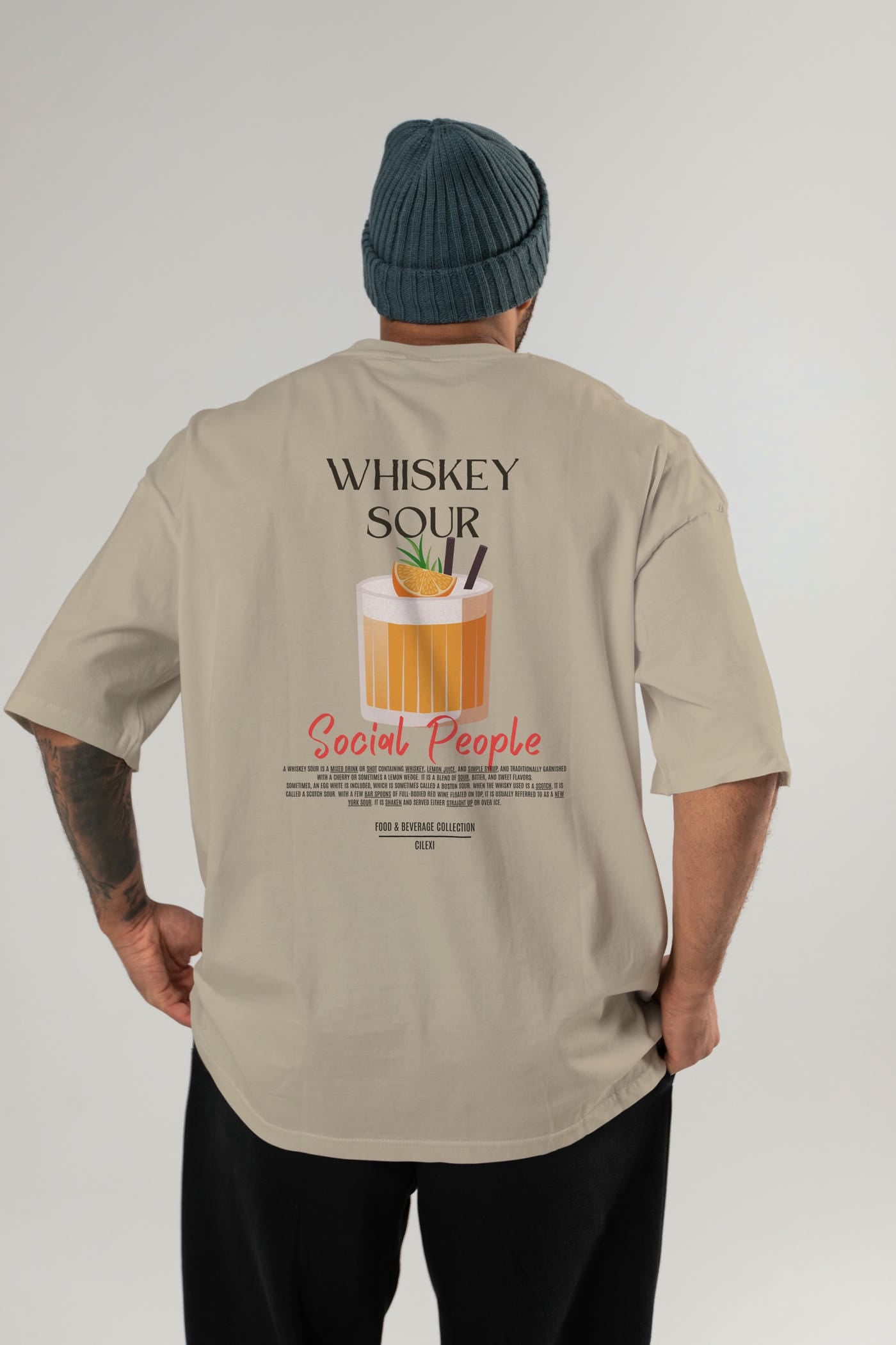 Whıskey Sour Kokteyl Serisi Baskılı Oversize t-shirt Erkek Kadın Unisex %100 Pamuk Bisiklet Yaka tişort