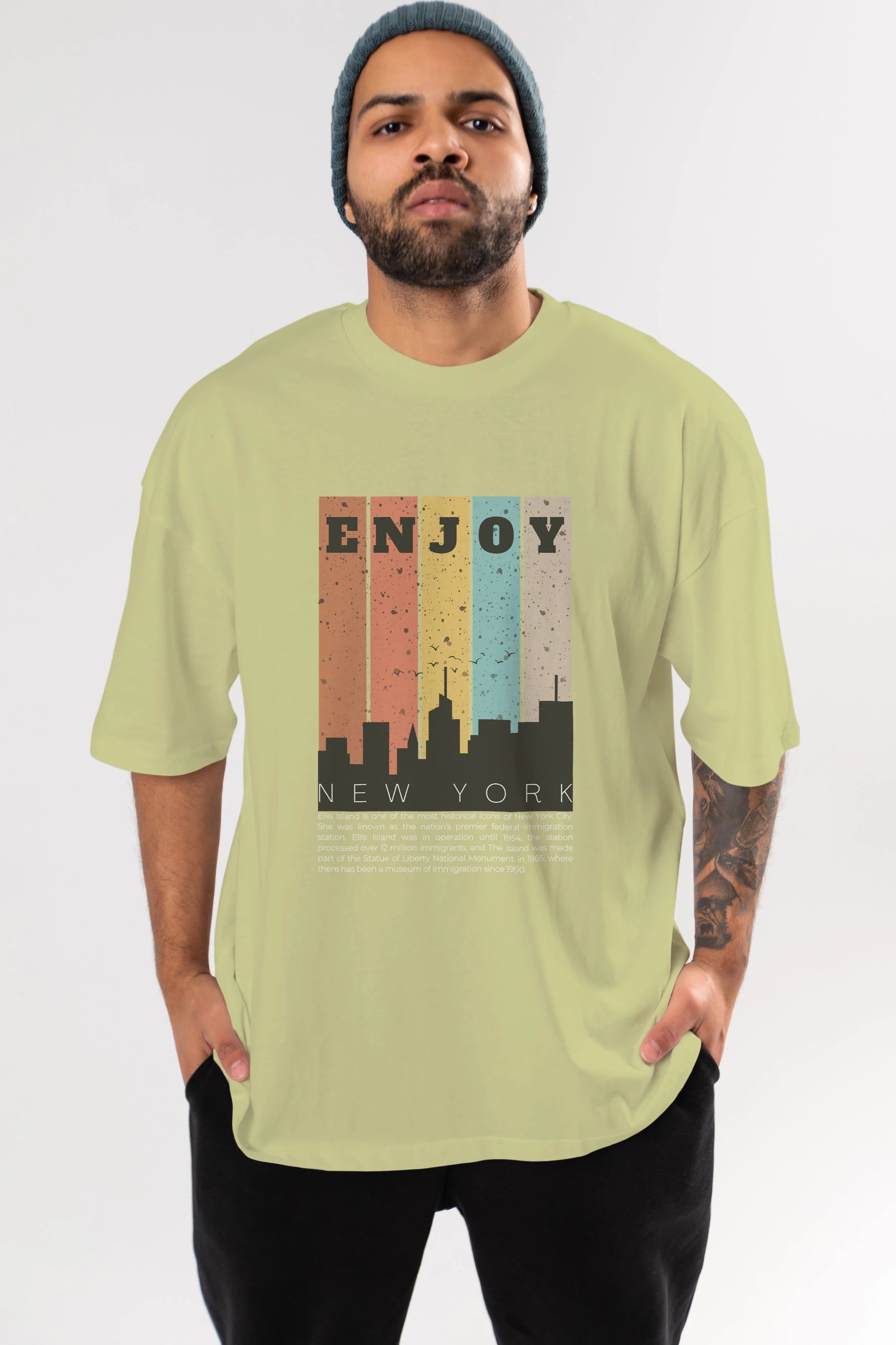 Enjoy New York Yazılı Ön Baskılı Oversize t-shirt Erkek Kadın Unisex