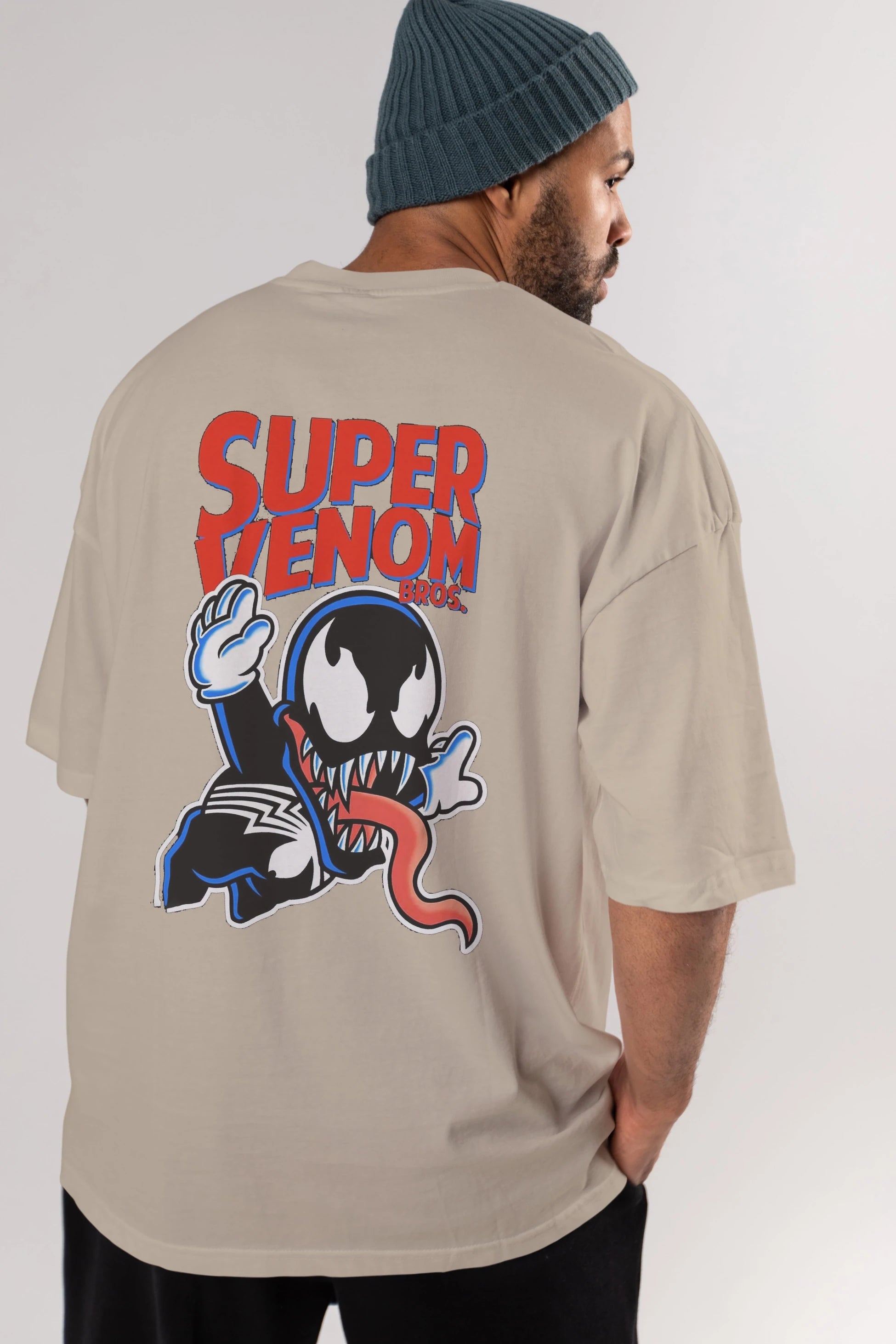 Super Venom Arka Baskılı Oversize t-shirt Erkek Kadın Unisex %100 Pamuk Bisiklet Yaka tişort