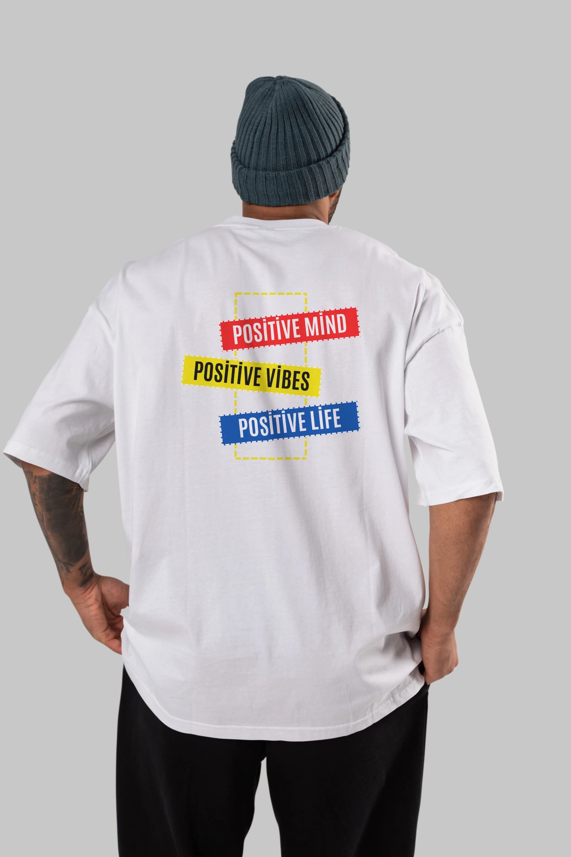 Positive Mind Vibes Lifes Arka Baskılı Oversize t-shirt Erkek Kadın Unisex