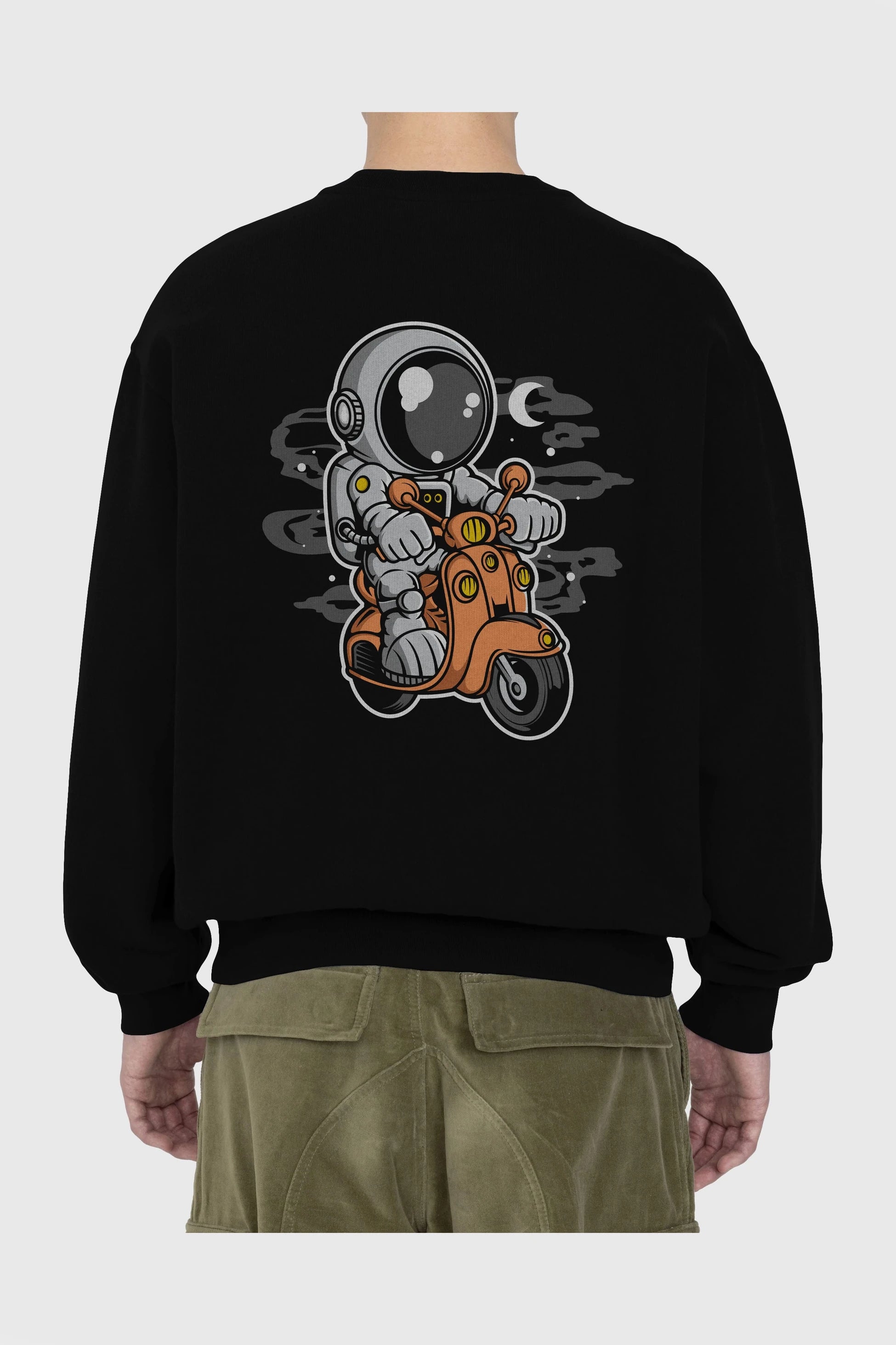 Astronaut Scooter Arka Baskılı Oversize Sweatshirt Erkek Kadın Unisex
