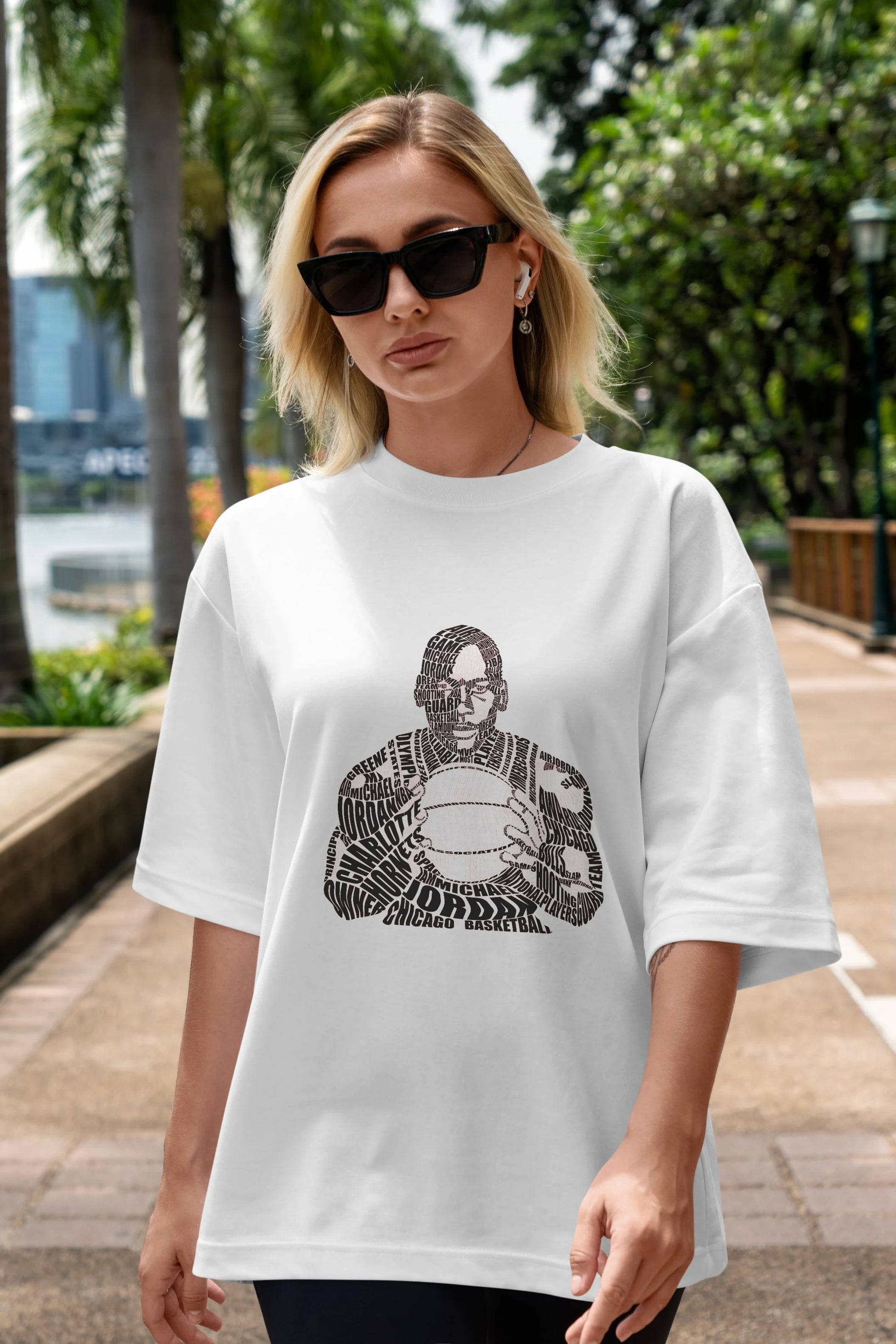 Michael Jordan Calligram Ön Baskılı Oversize t-shirt %100 pamuk Erkek Kadın Unisex