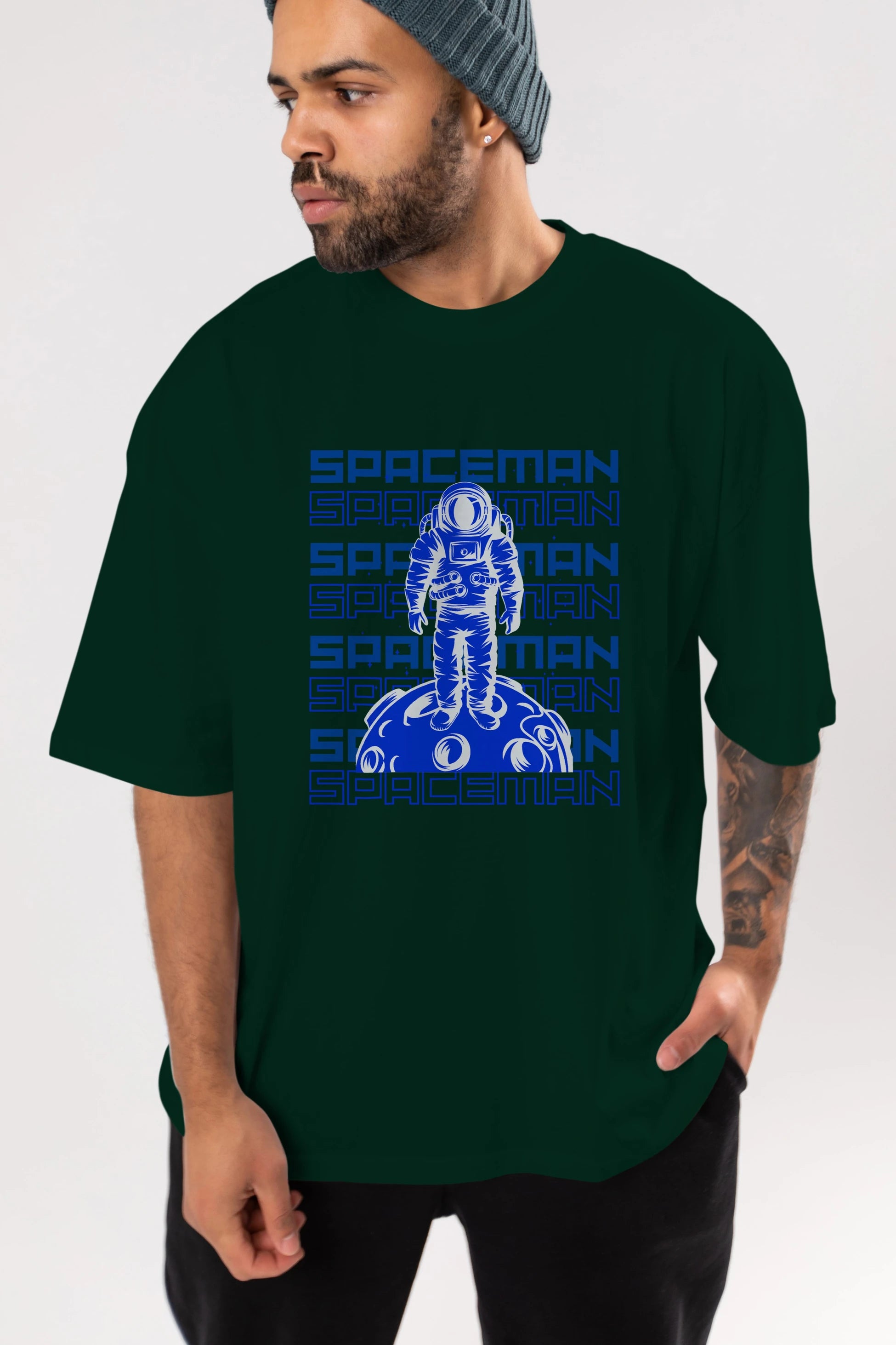 Spaceman Yazılı Ön Baskılı Oversize t-shirt Erkek Kadın Unisex