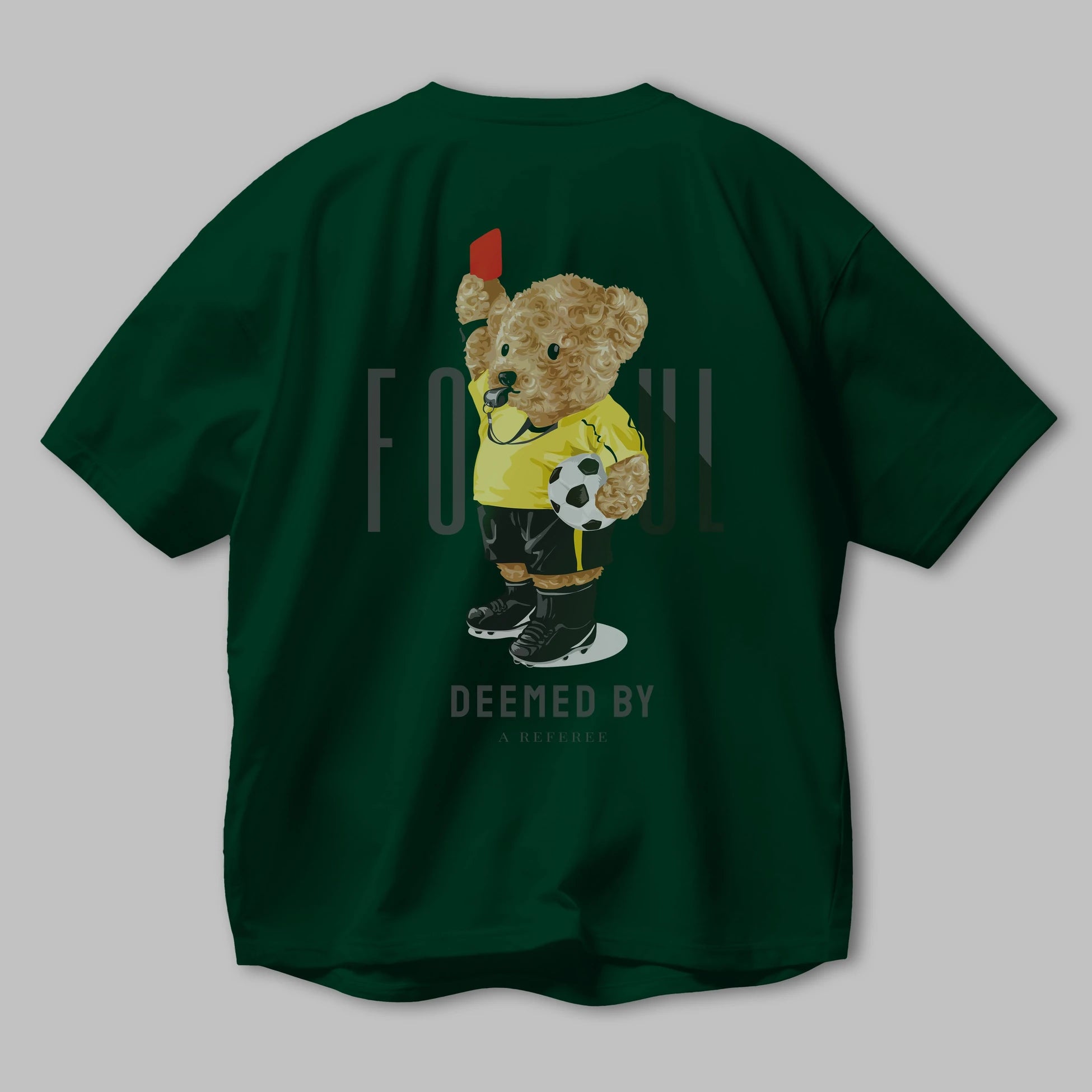 Teddy Bear Kırmızı Kart Arka Baskılı Oversize t-shirt Erkek Kadın Unisex %100 Pamuk