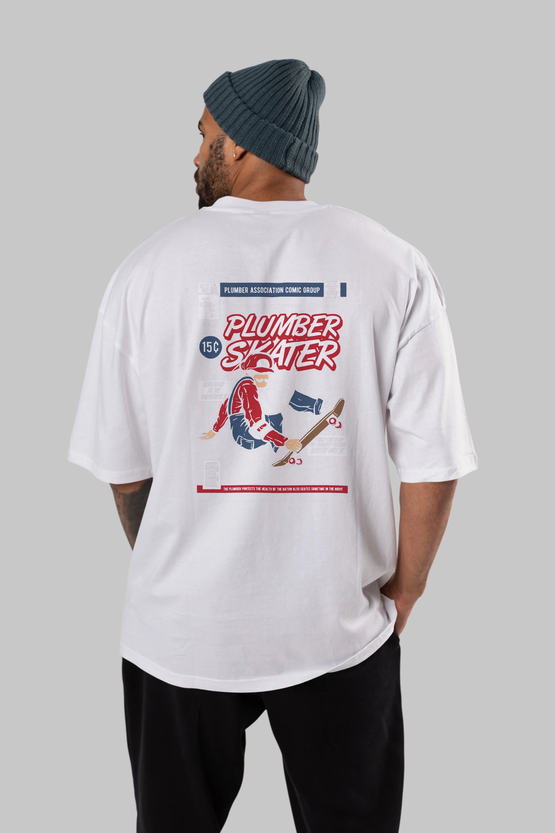 Plumber Skater Arka Baskılı Oversize t-shirt Erkek Kadın Unisex %100 Pamuk