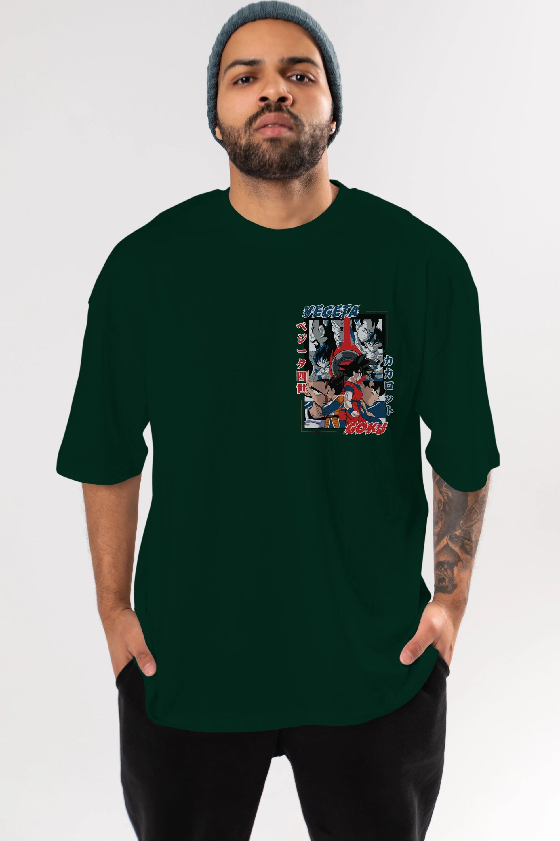VEGETA VS GOKU Ön Sol Baskılı Oversize t-shirt Erkek Kadın Unisex %100 Pamuk Bisiklet Yaka tişort