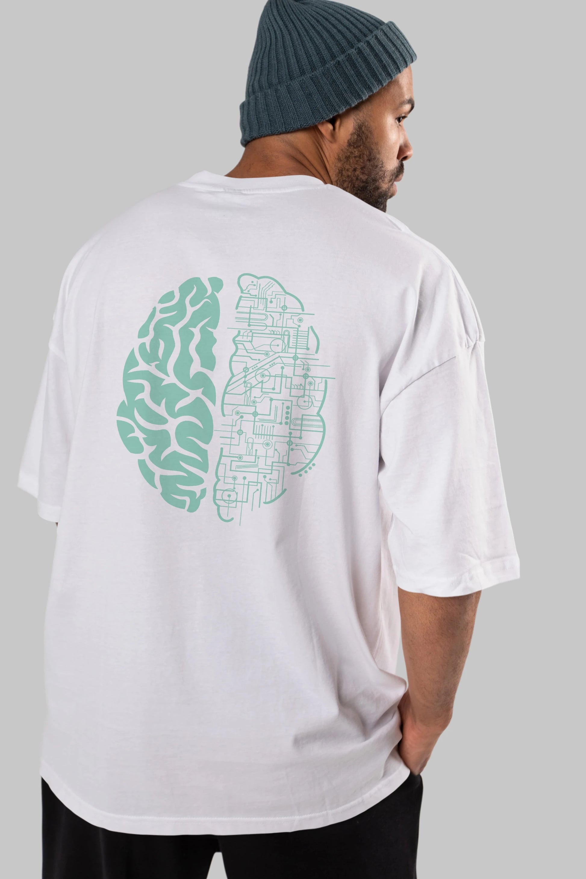 Electric Brain Arka Baskılı Oversize t-shirt %100 pamuk Erkek Kadın Unisex