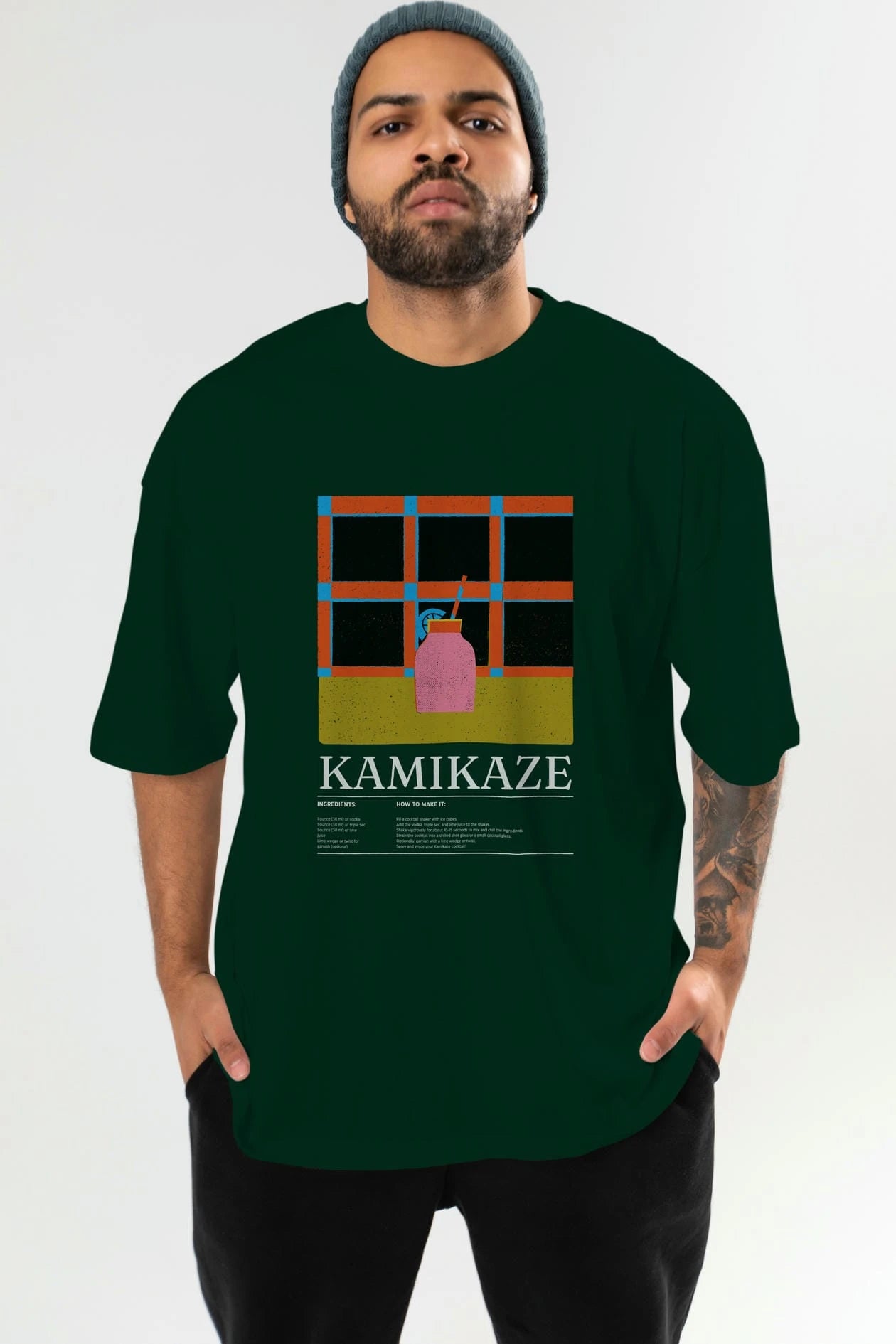 Kamikaze Kokteyl Ön Baskılı Oversize t-shirt Erkek Kadın %100 Pamuk Bisiklet Yaka tişort
