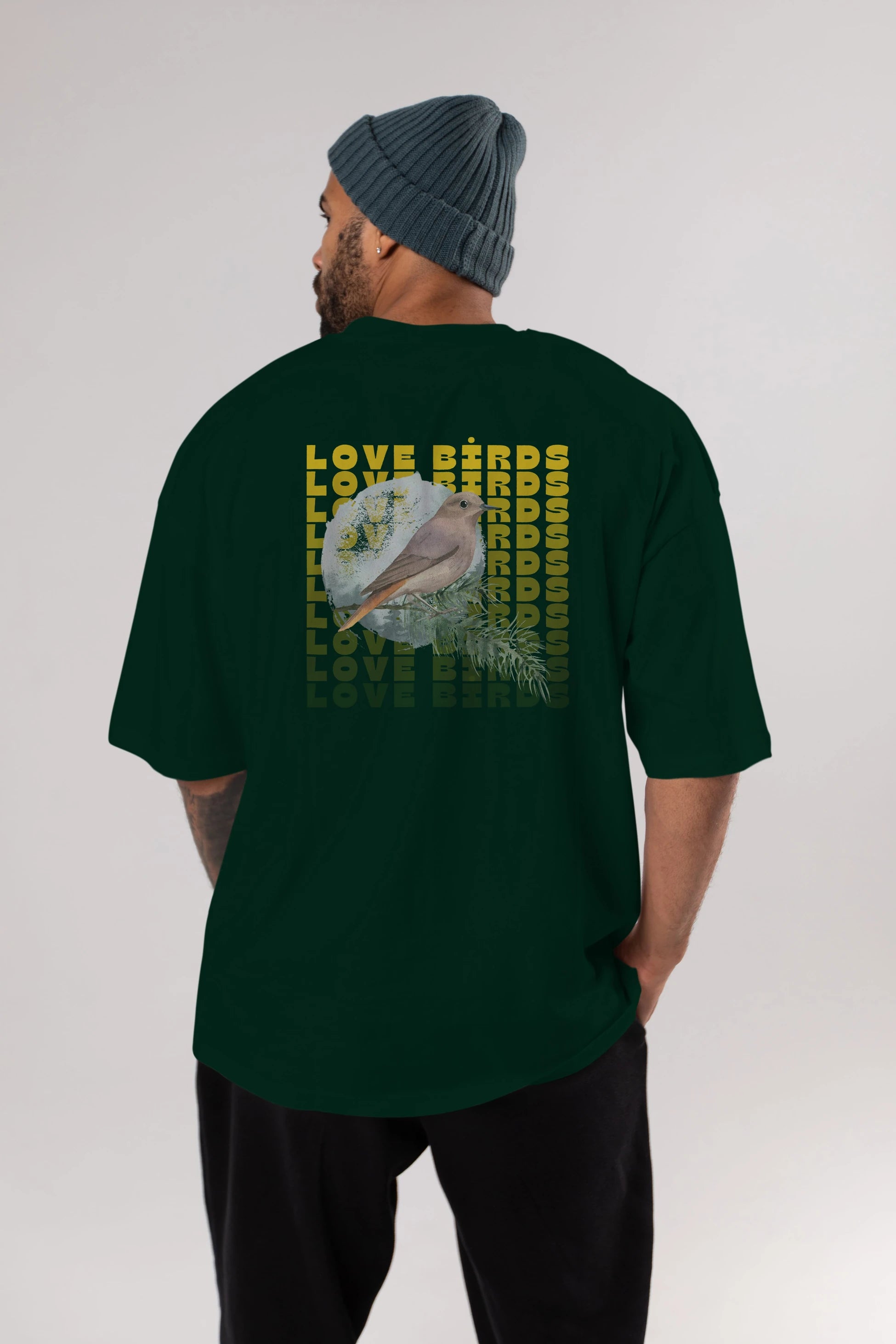 Love Birds Yazılı Arka Baskılı Oversize t-shirt Erkek Kadın Unisex