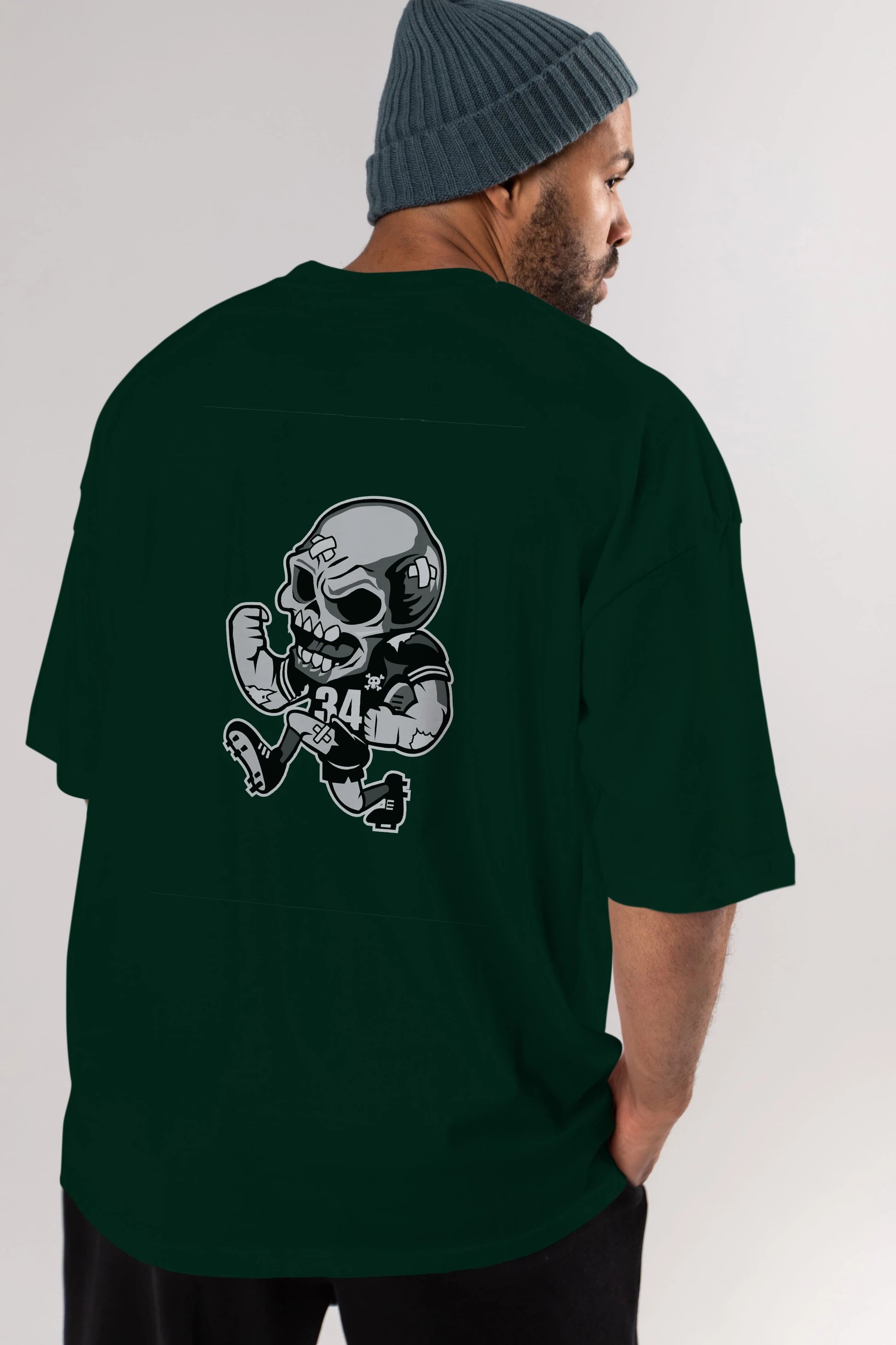 Skull Football Arka Baskılı Oversize t-shirt Erkek Kadın Unisex %100 Pamuk tişort