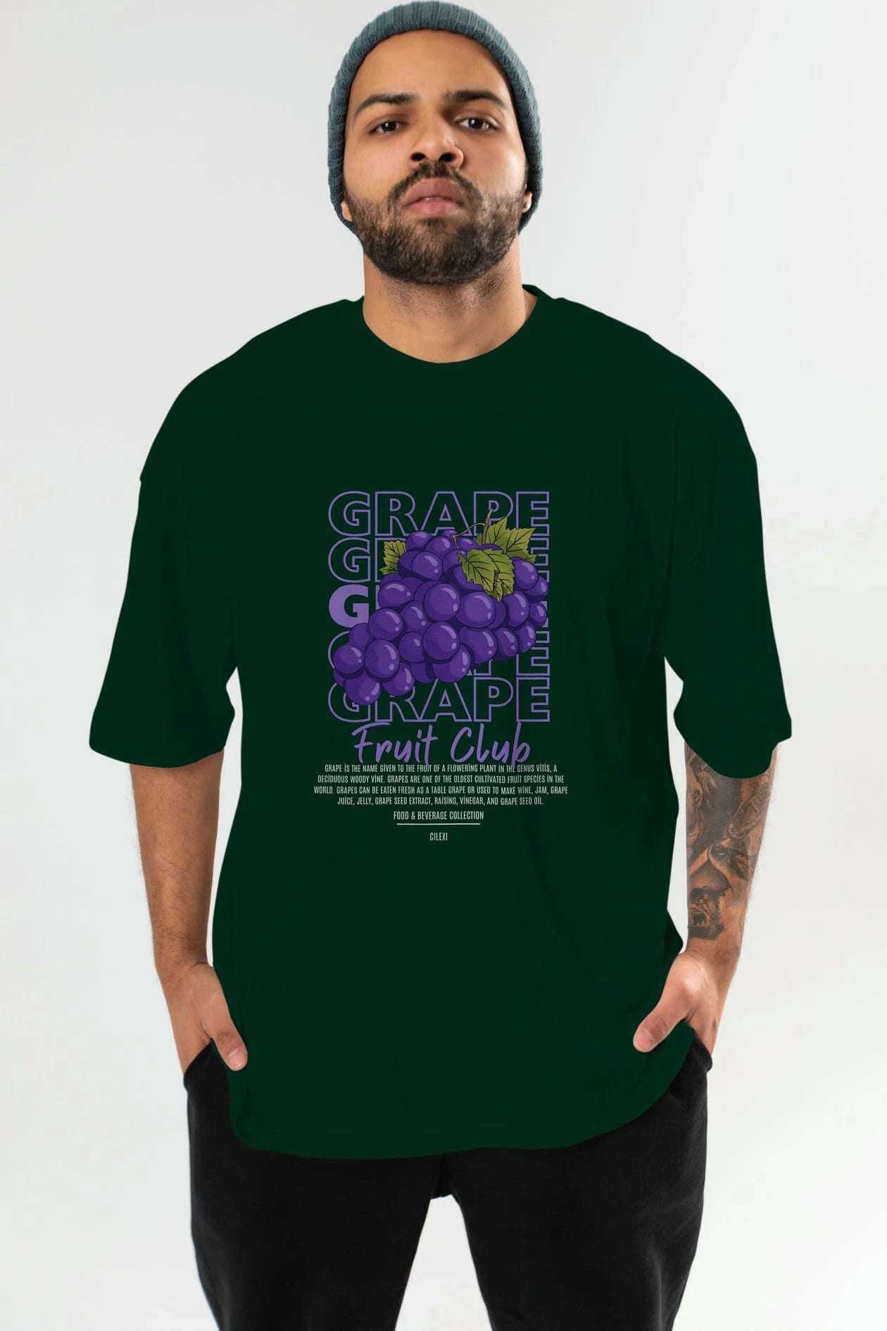 Grape Ön Baskılı Oversize t-shirt Erkek Kadın Pamuk Bisiklet Yaka tişort