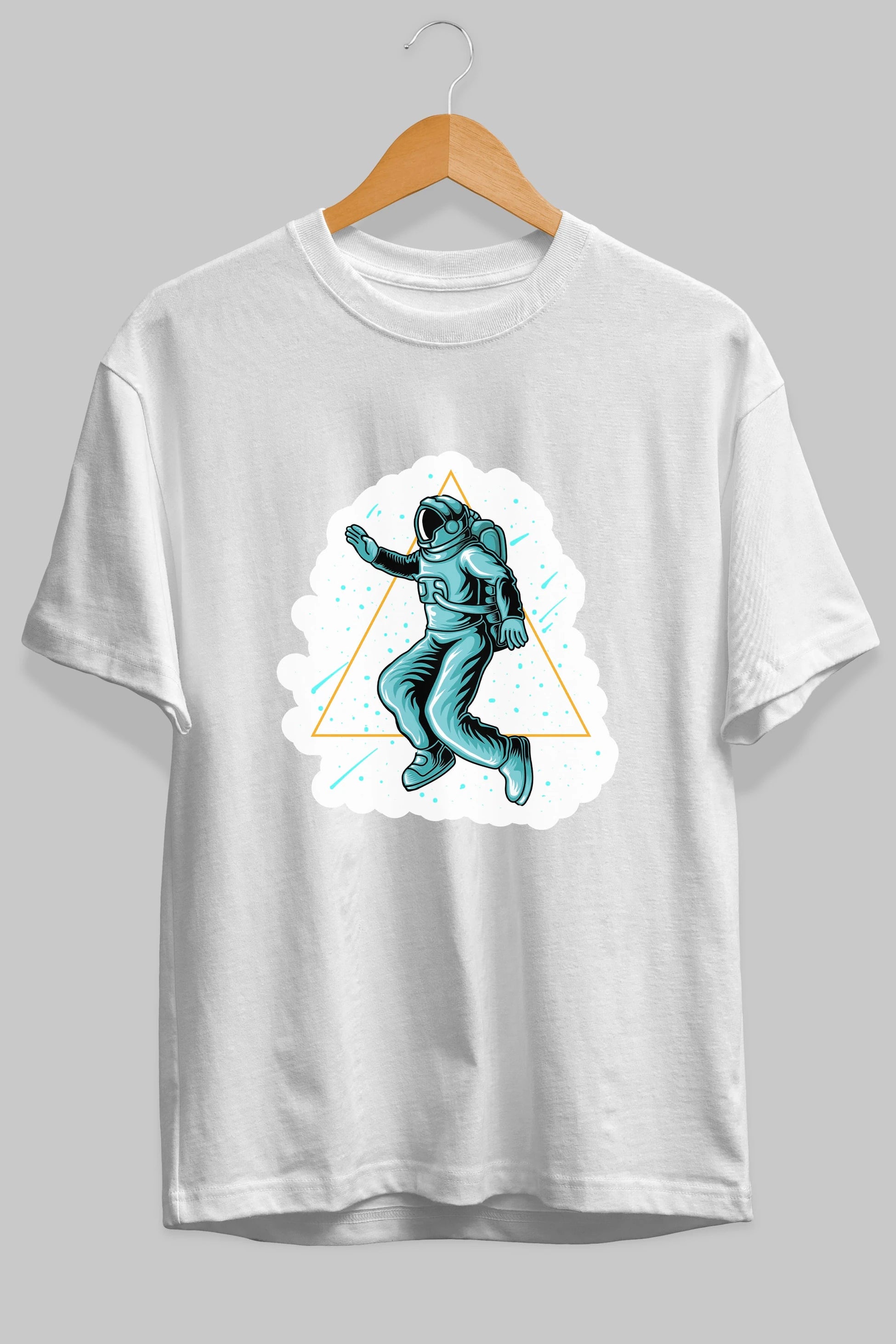 Astronaut Starry Triangle Sticker Ön Baskılı Oversize t-shirt Erkek Kadın Unisex