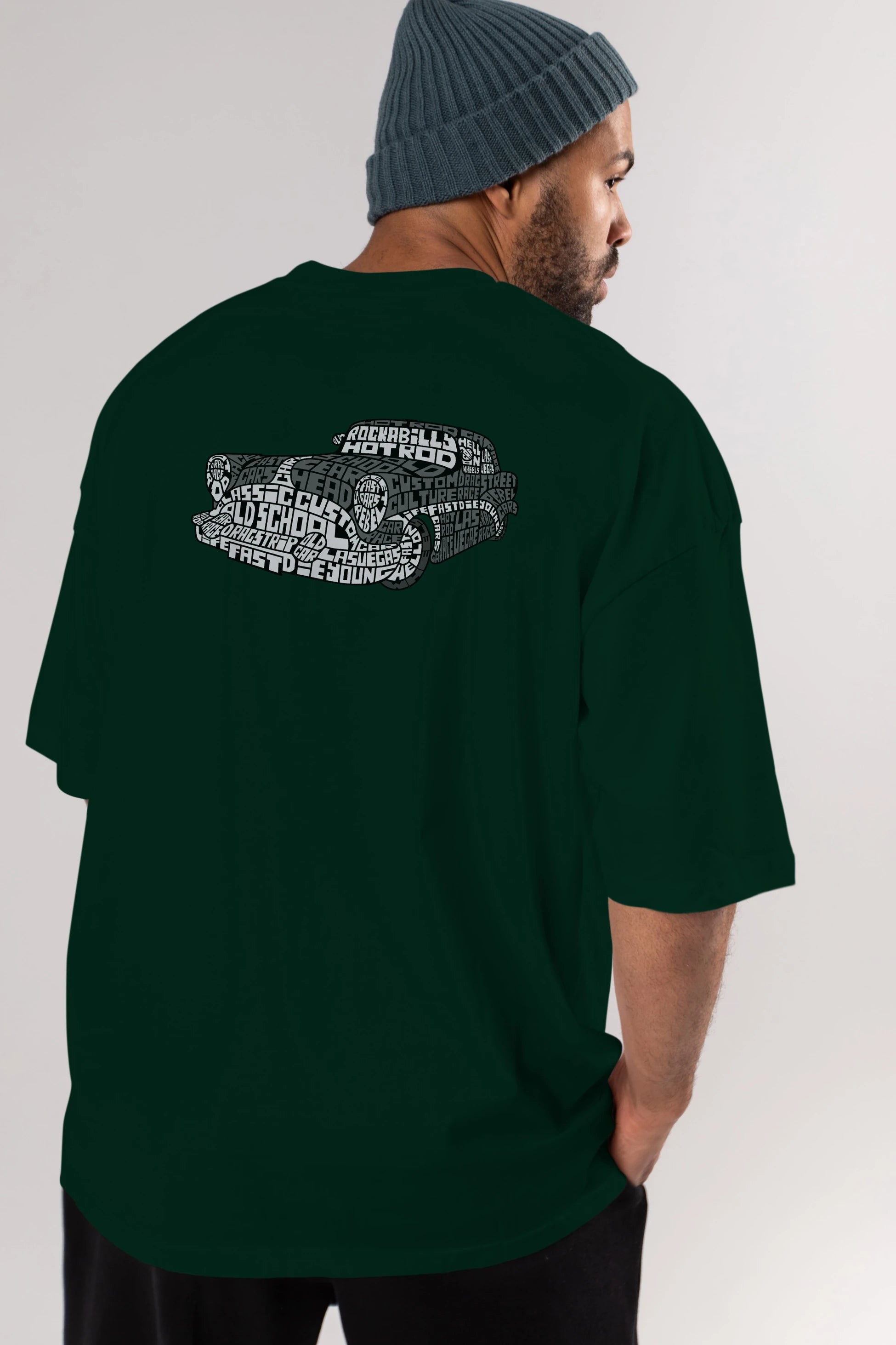 Hotrod Arka Baskılı Oversize t-shirt %100 pamuk Erkek Kadın Unisex