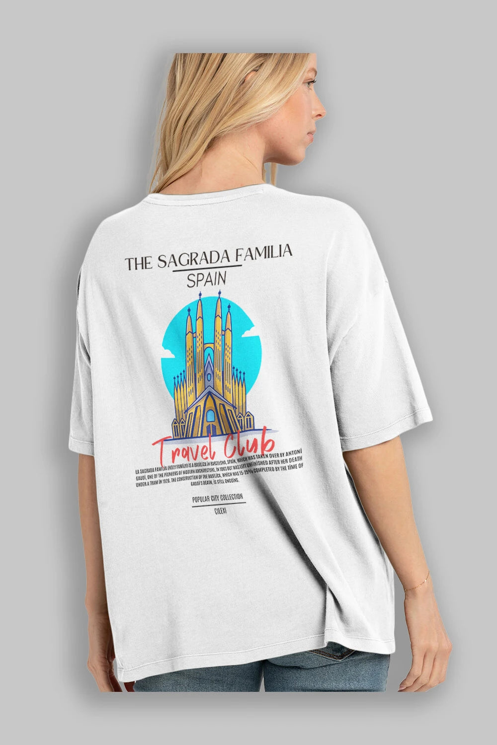 The Sagrada Familia Spain Arka Baskılı Oversize t-shirt Erkek Kadın Pamuk Bisiklet Yaka tişort