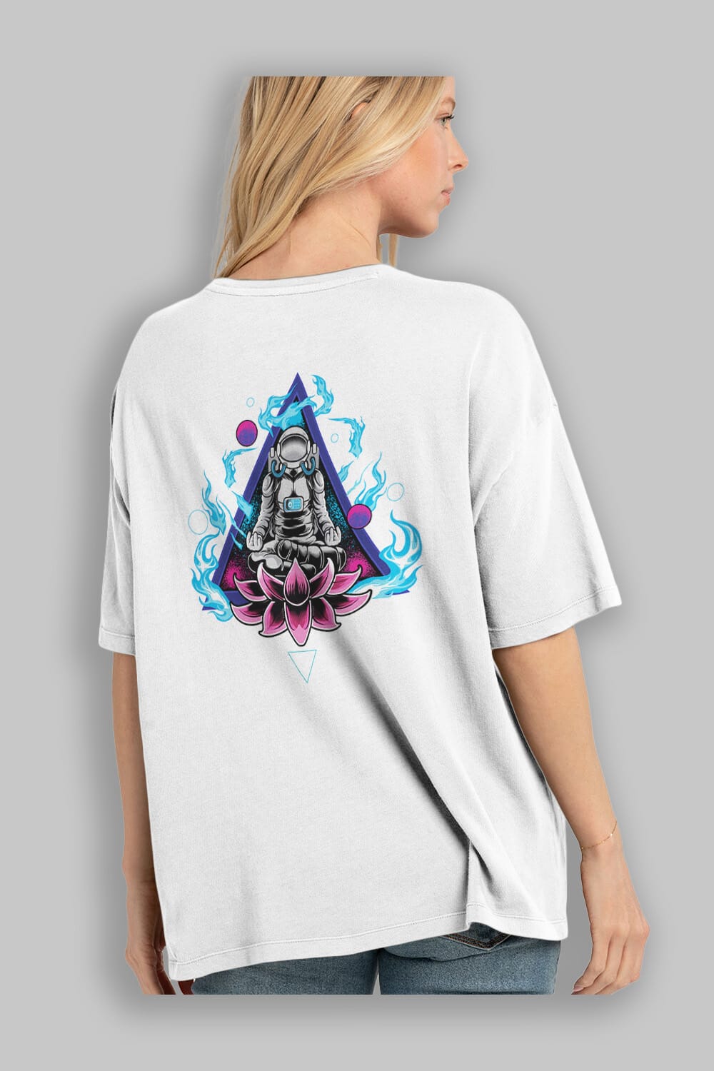 Astronaut Meditation Sticker Arka Baskılı Oversize t-shirt Erkek Kadın Unisex