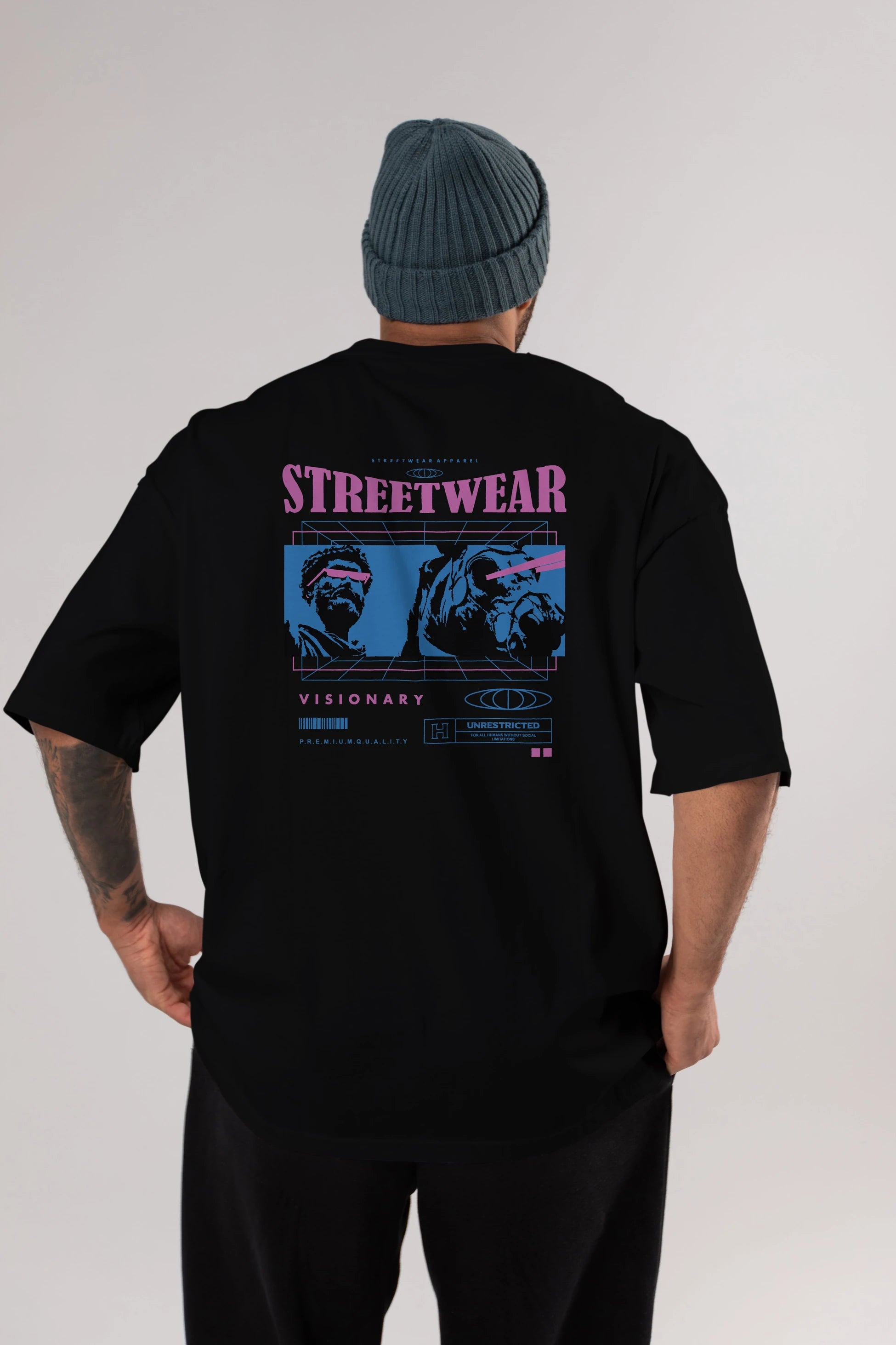 Streetwear Visionary Arka Baskılı Oversize t-shirt Erkek Kadın Unisex