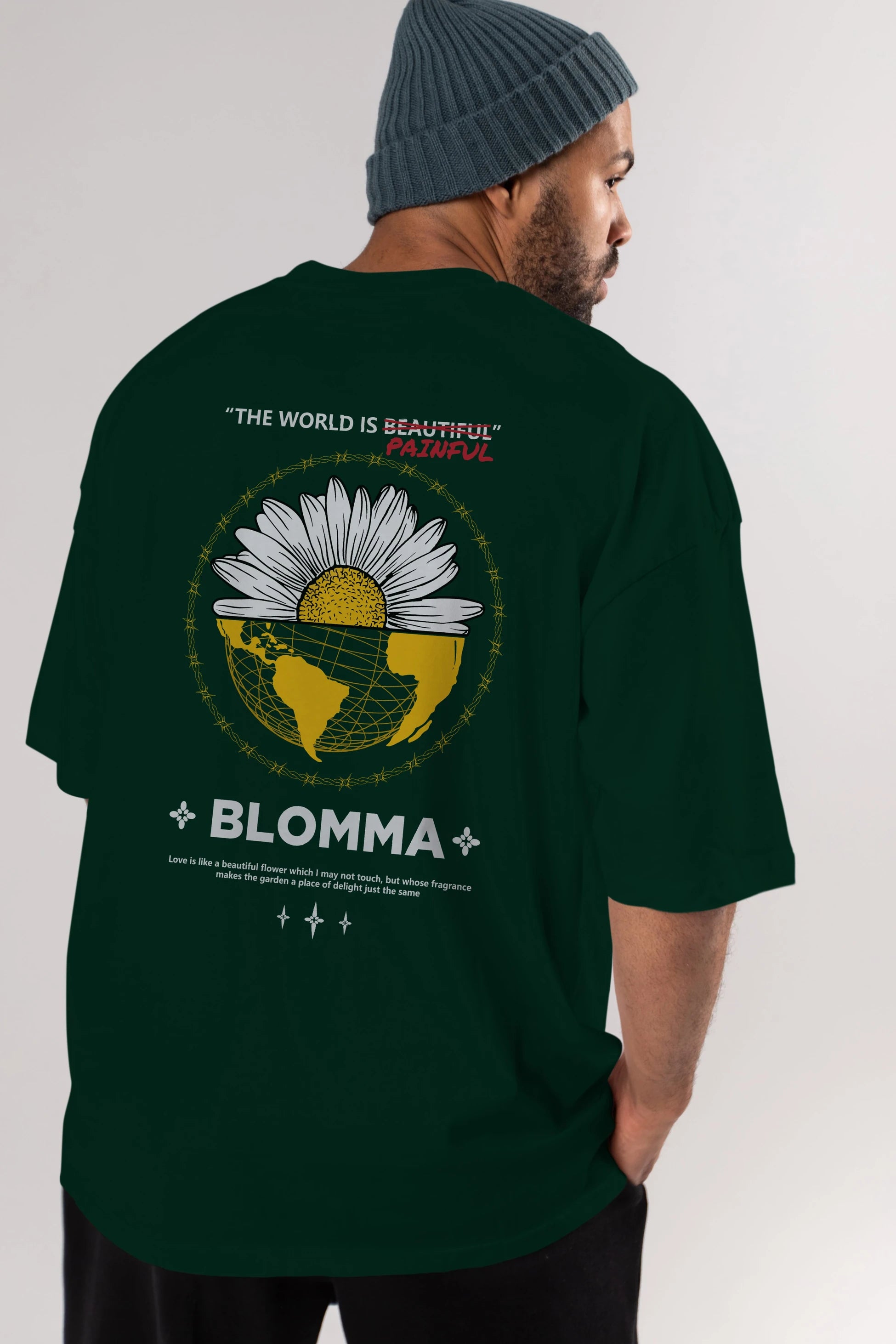 Blomma Arka Baskılı Oversize t-shirt Erkek Kadın Unisex